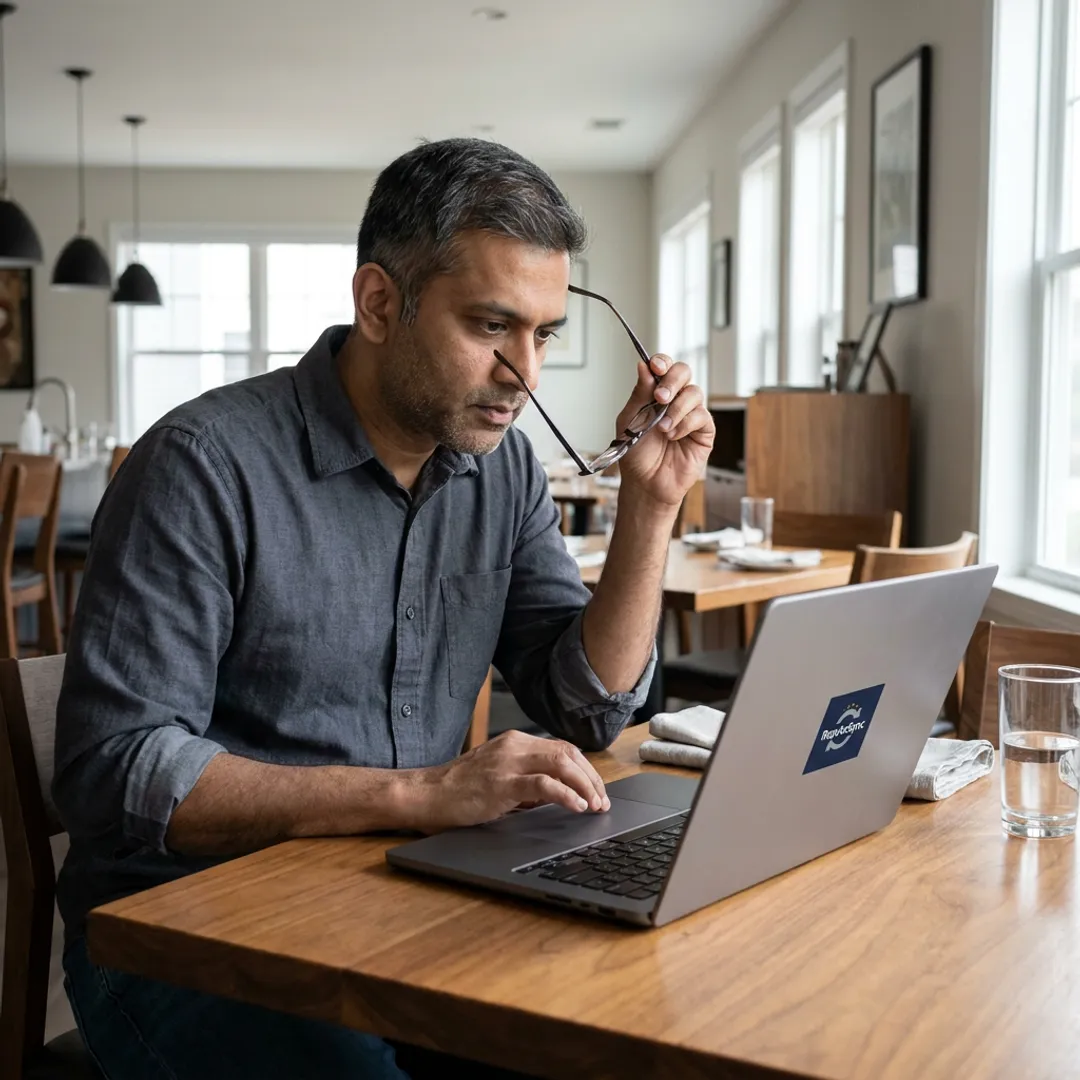 Restaurant owner reviewing online reputation dashboard