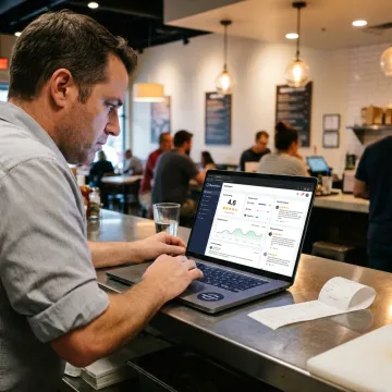 Restaurant owner managing online reviews