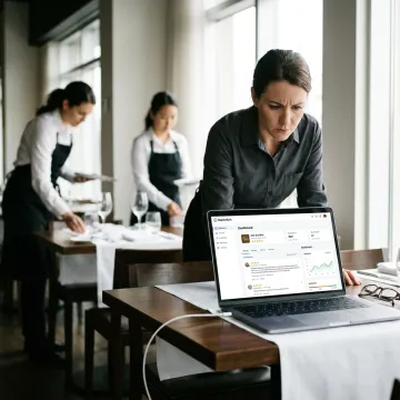 Restaurant manager reviewing online feedback dashboard