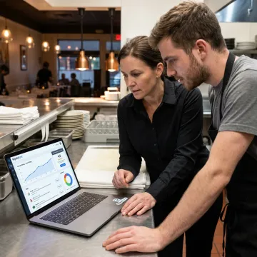 Restaurant team reviewing guest feedback dashboard