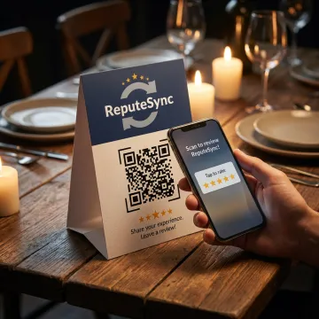 Restaurant review QR code on a table tent