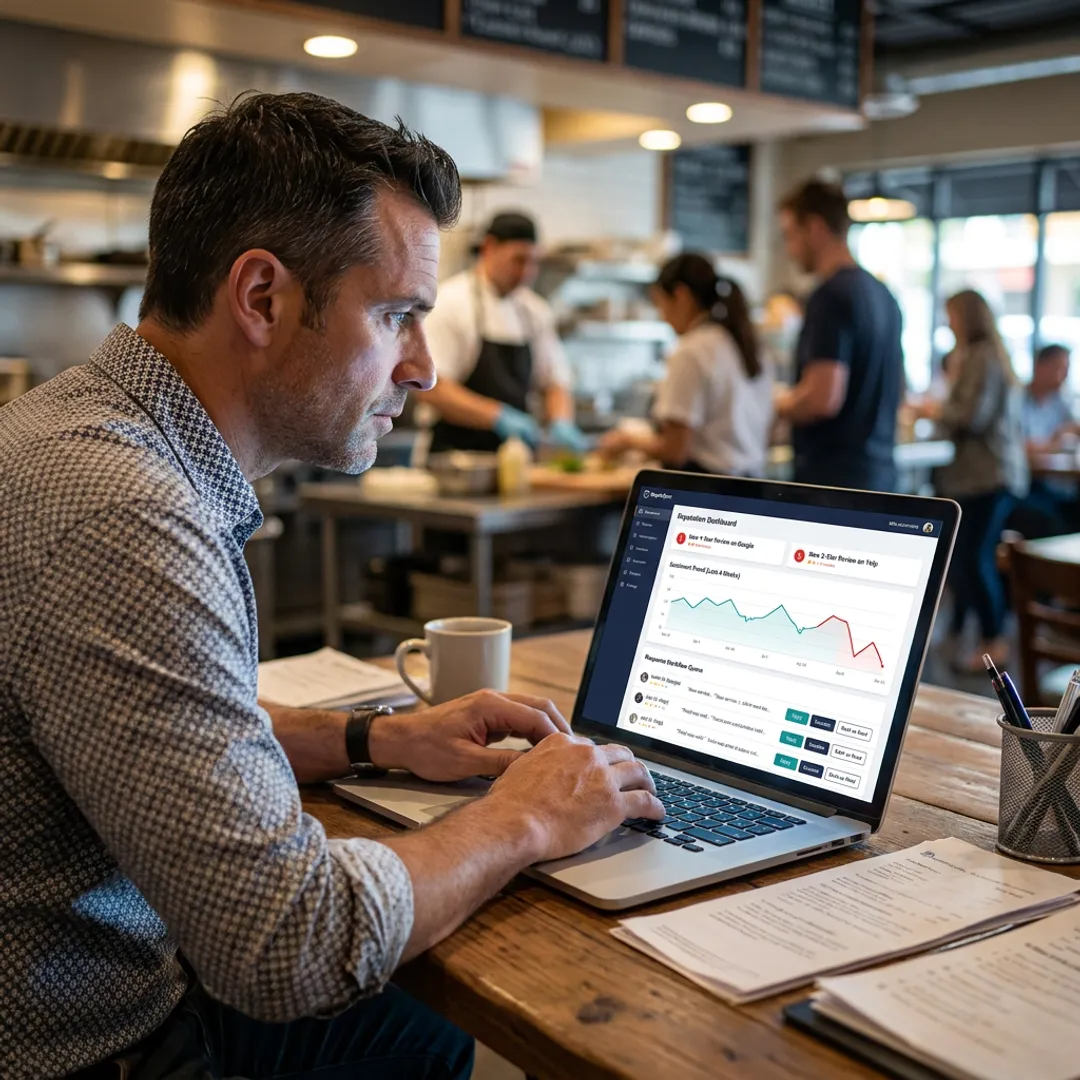 Restaurant reputation management workflow dashboard