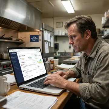 Restaurant manager reviewing customer feedback dashboard
