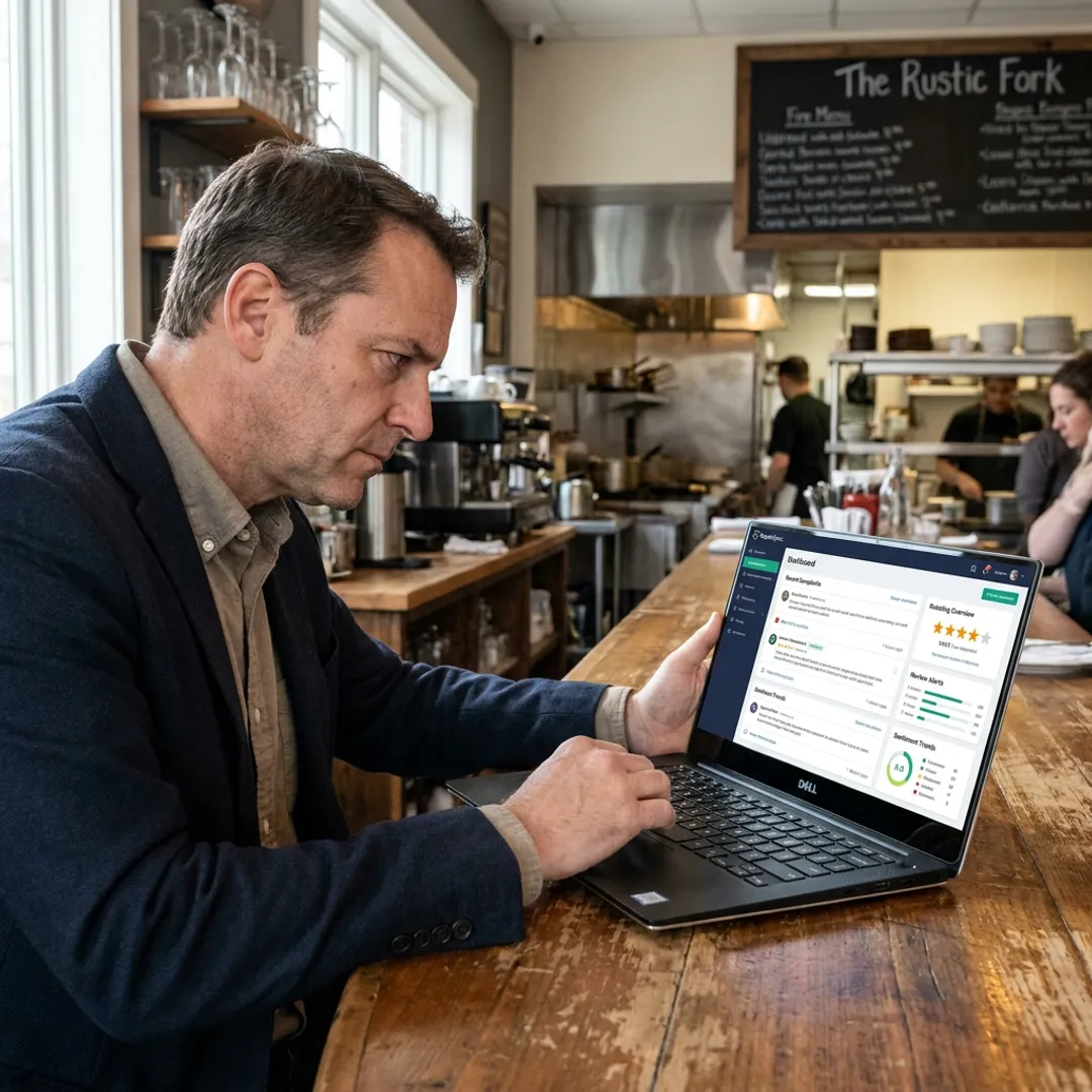 Restaurant owner reviewing customer complaint dashboard