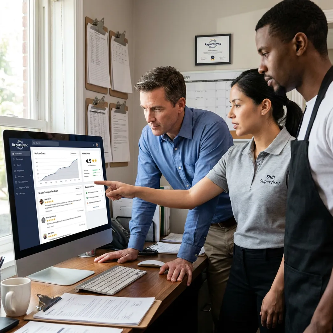 Restaurant team reviewing sentiment tracking workflow