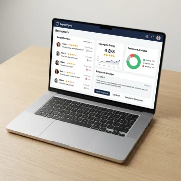 Restaurant reputation feedback dashboard on laptop