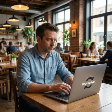 Restaurant owner reviewing online feedback dashboard