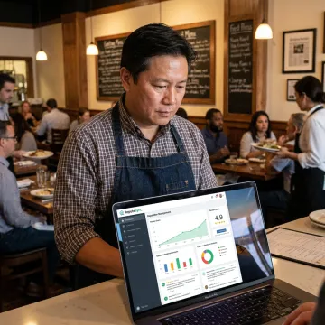 Restaurant owner using review strategy software