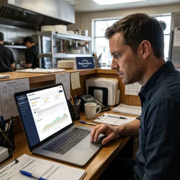 Restaurant feedback dashboard on laptop