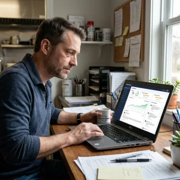 Restaurant owner reviewing customer feedback dashboard