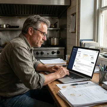 Restaurant owner reviewing customer complaint dashboard