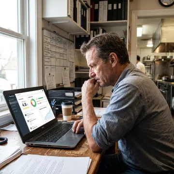 Restaurant owner using customer experience management dashboard
