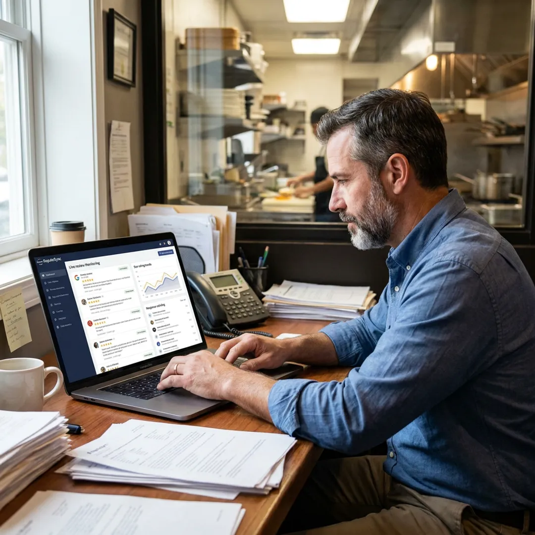 Restaurant manager tracking online reviews