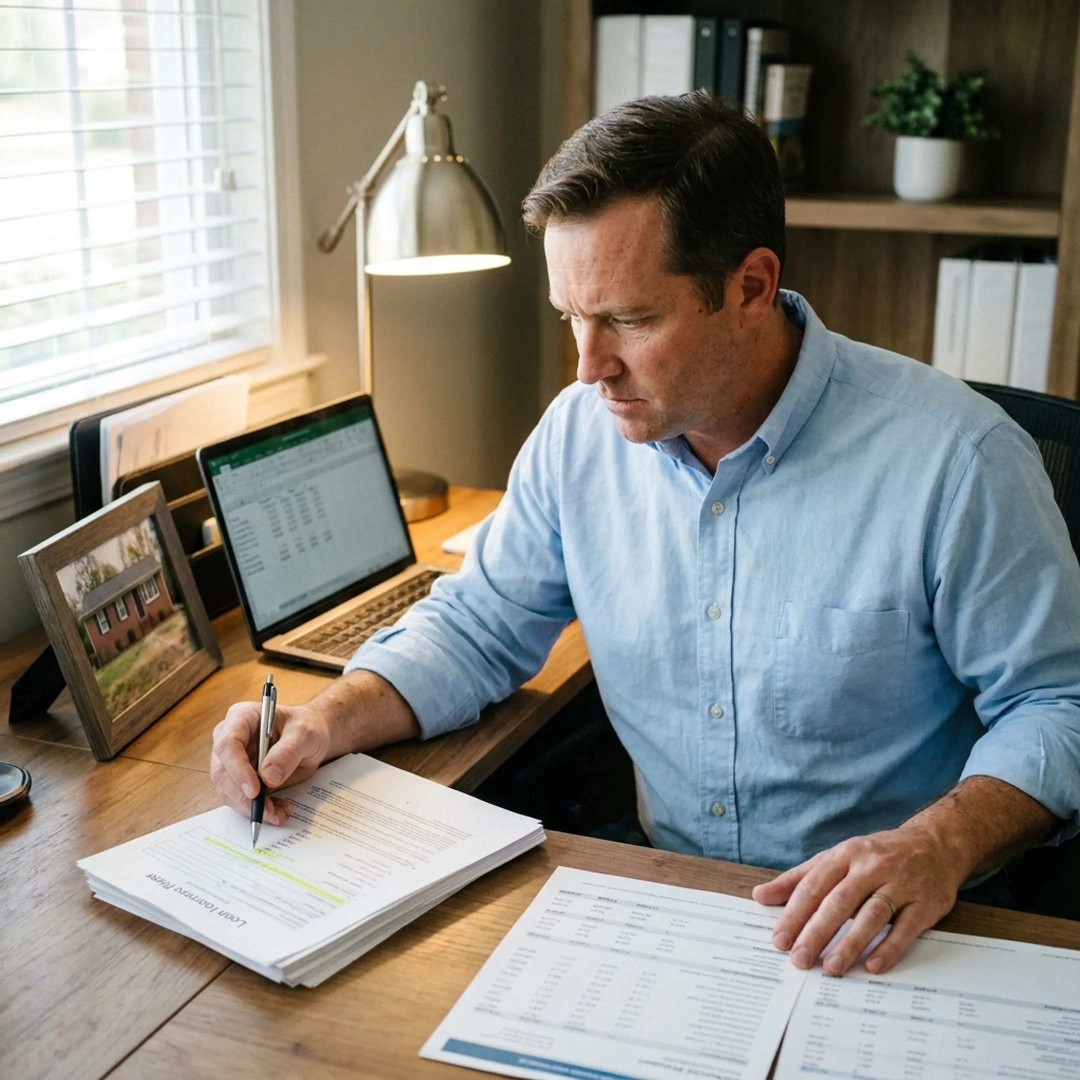 Investor reviewing DSCR loan documents for an Alabama rental property