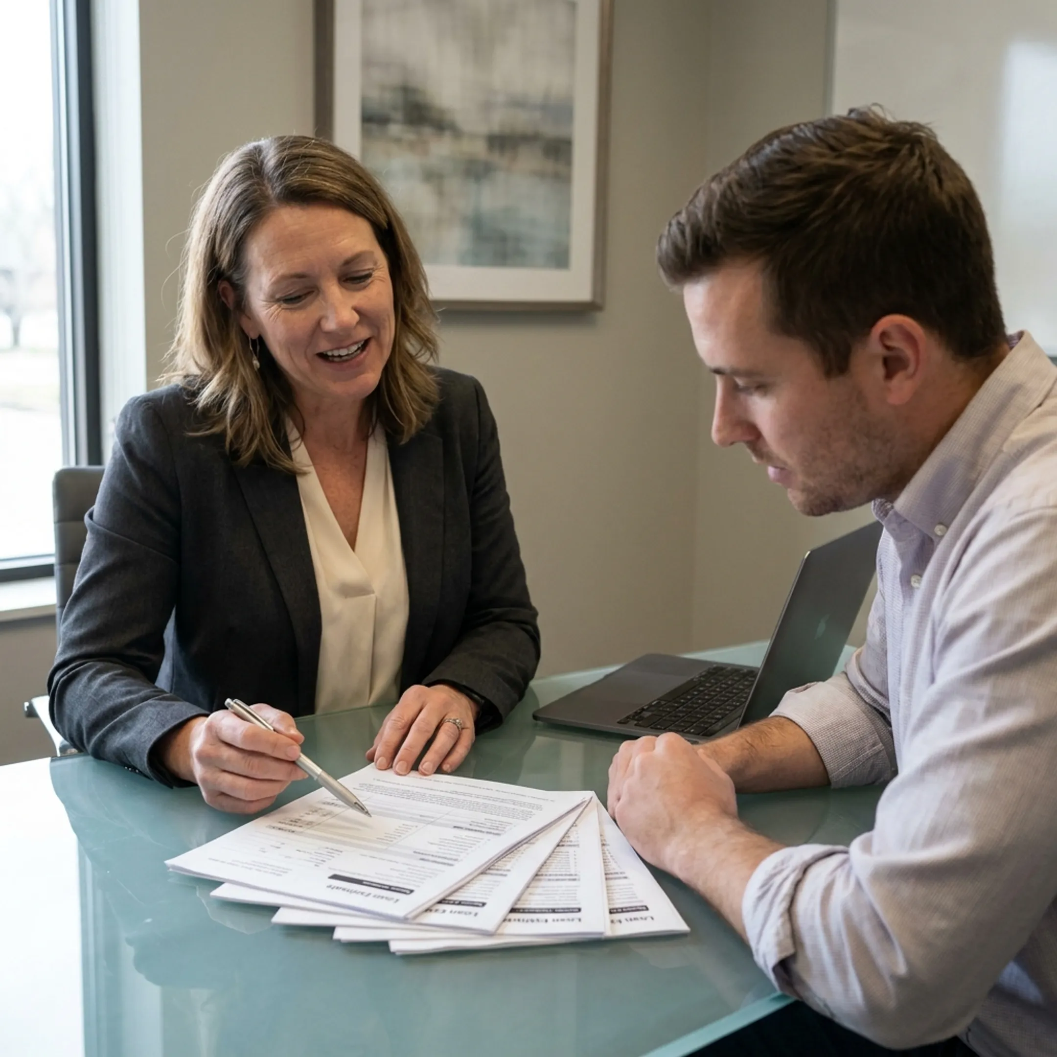California first-time homebuyer reviewing mortgage documents with a lending advisor
