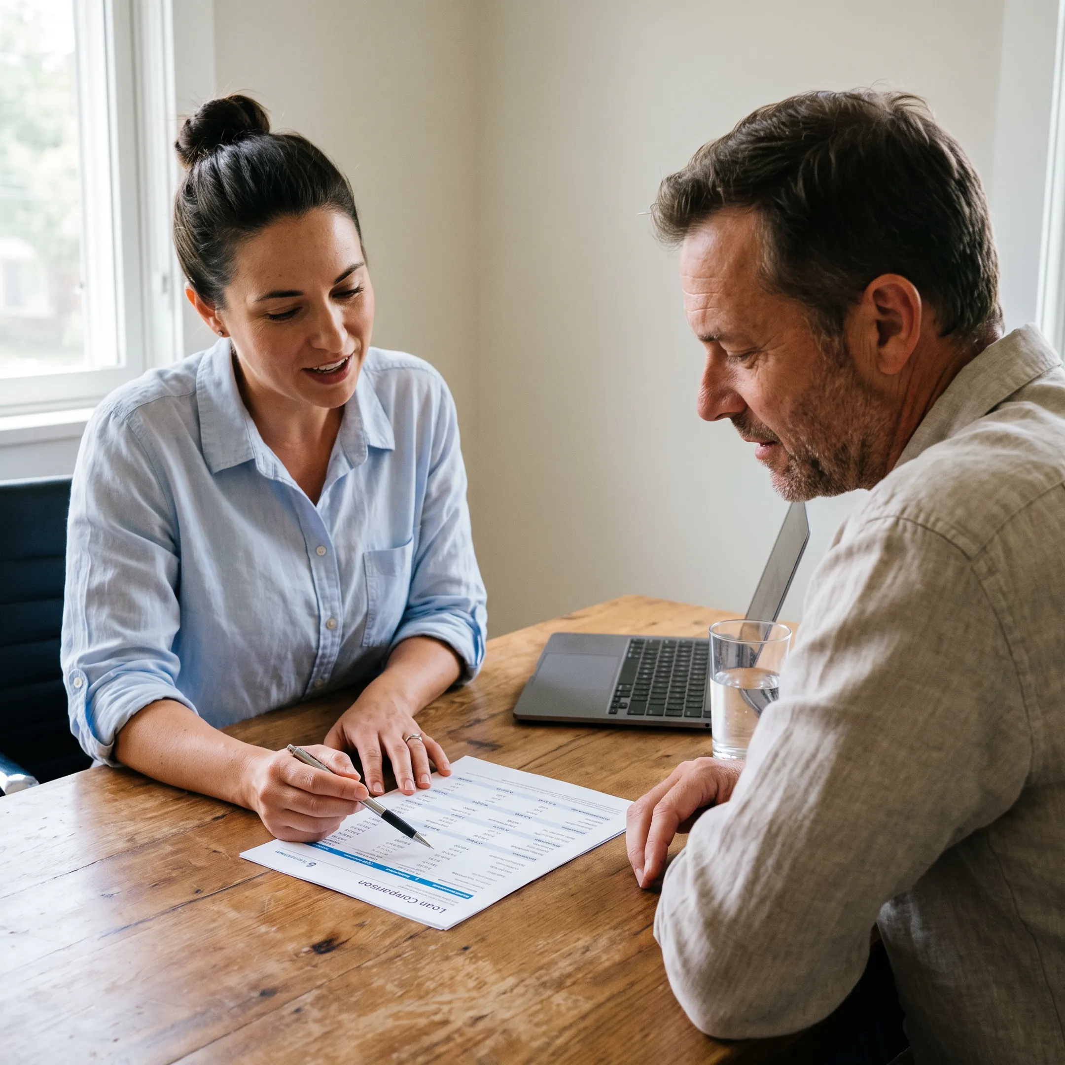 Consultant explaining mortgage refinance terms to a homeowner