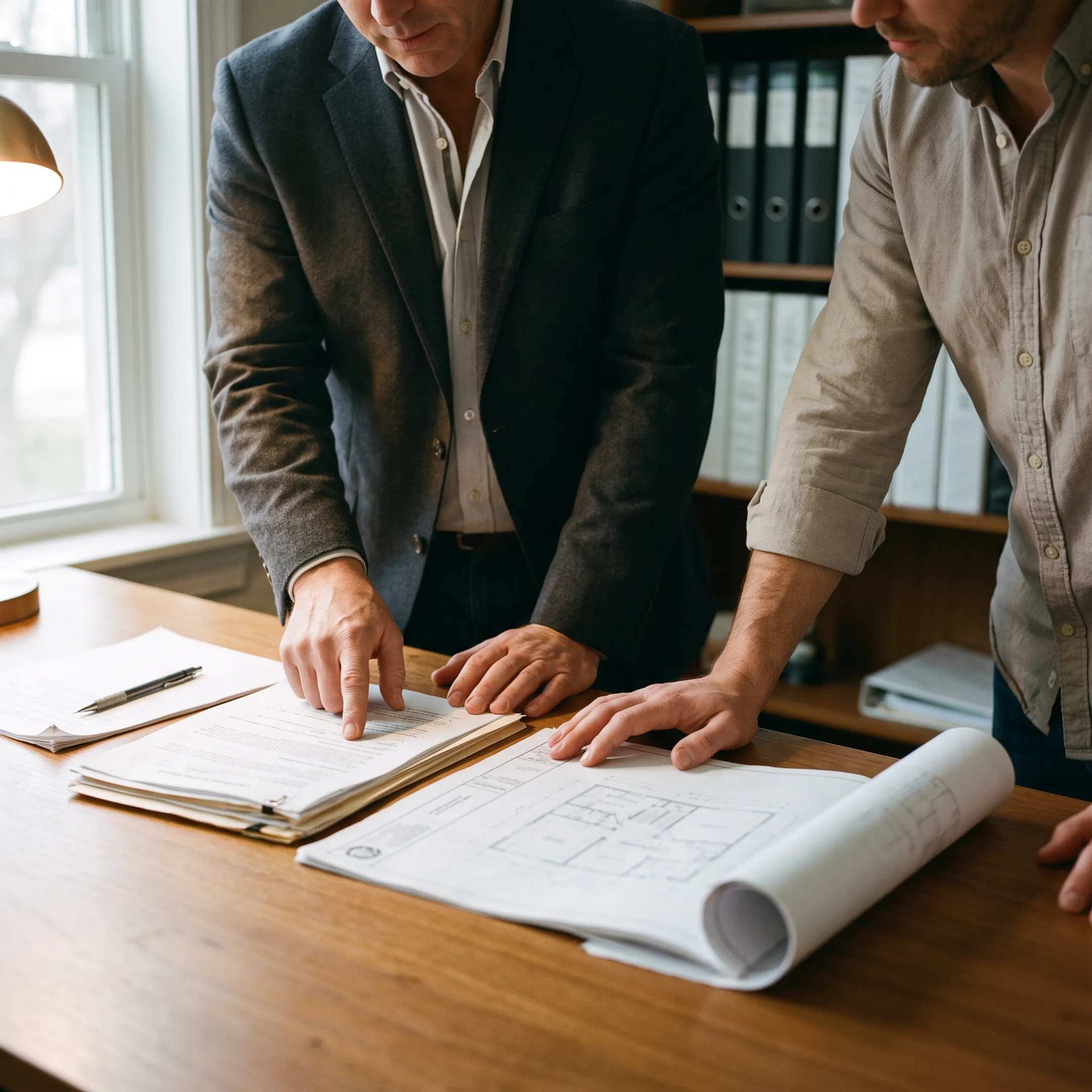 Homeowner reviewing blueprints and home improvement financing plans