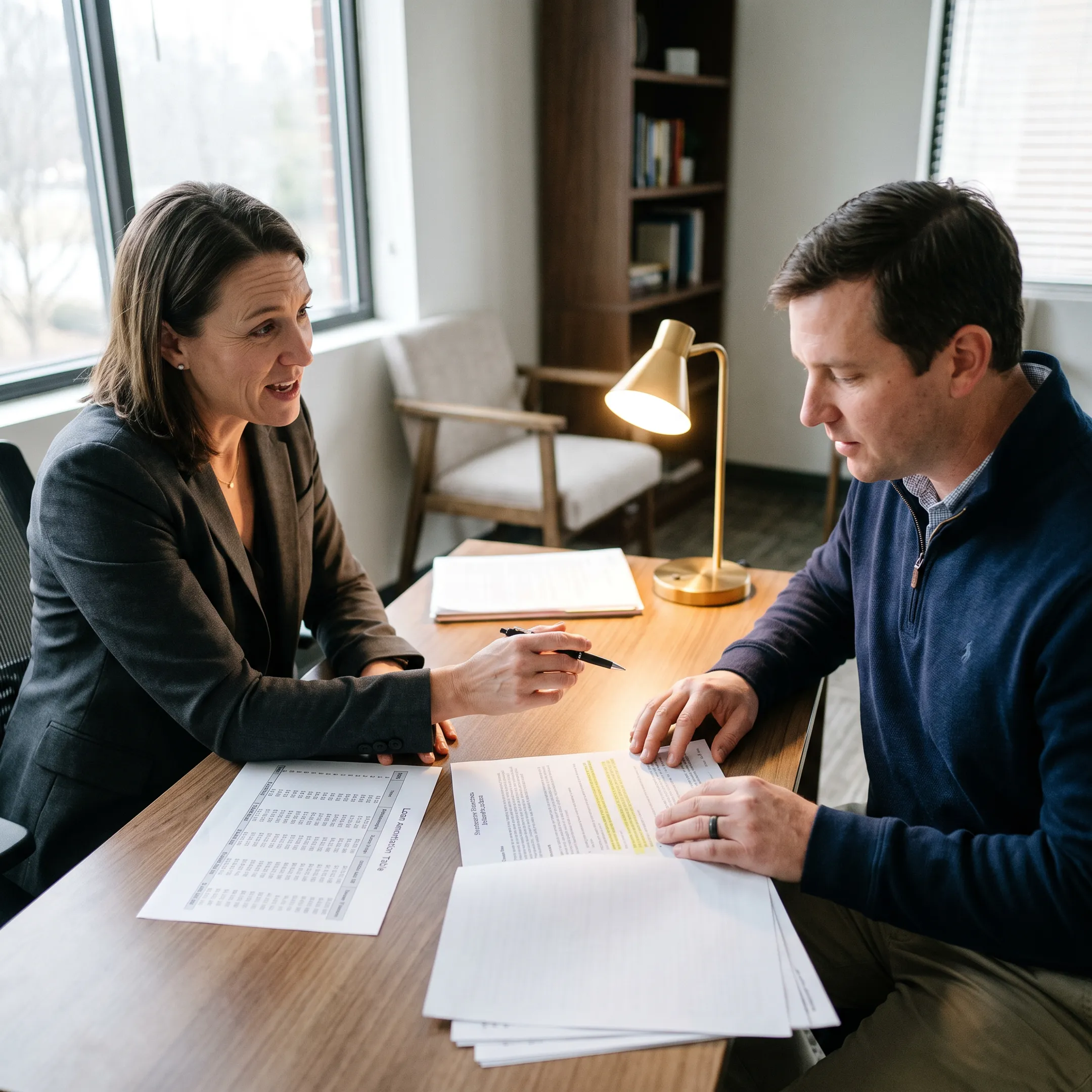 Real estate investor discussing mortgage options with a broker