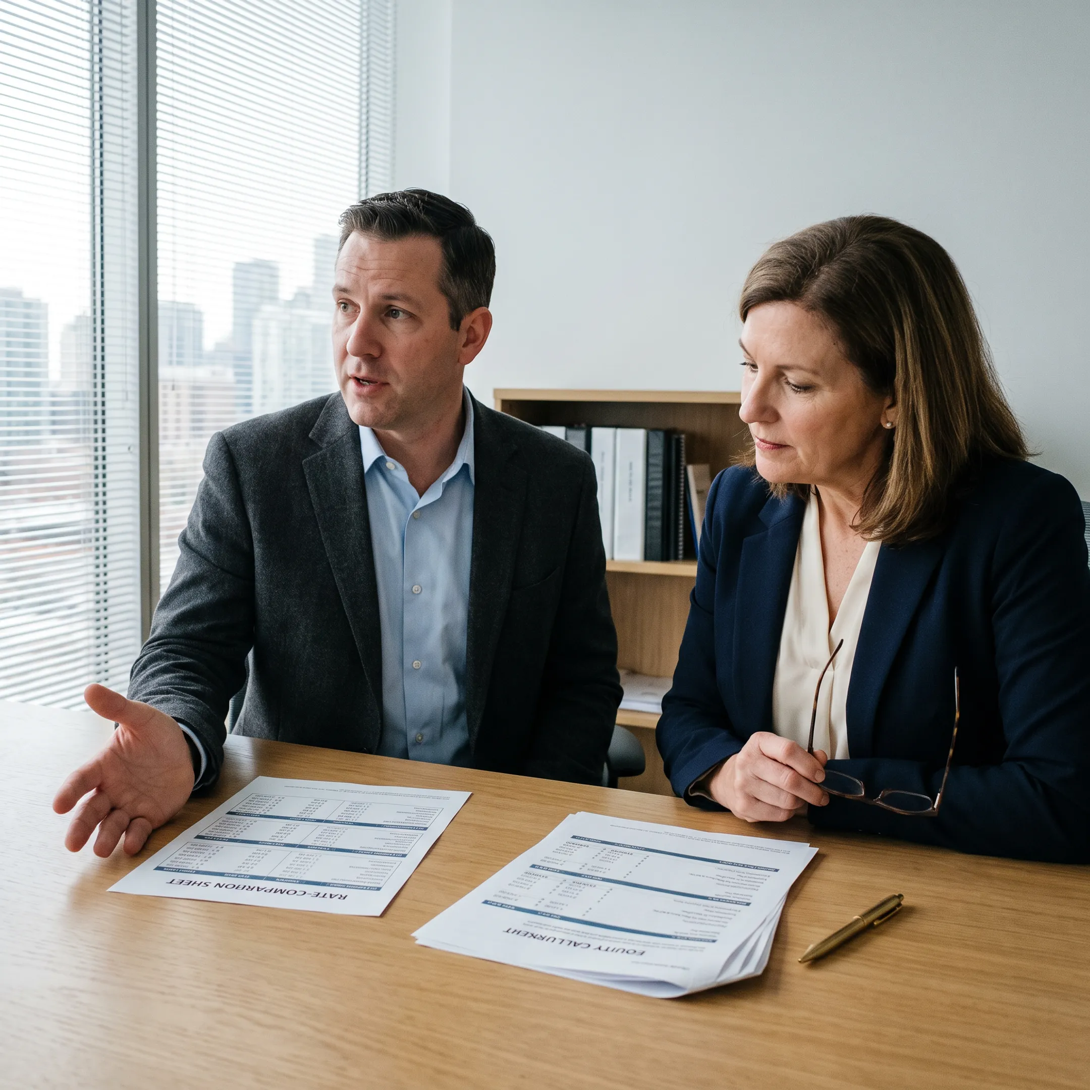 Mortgage broker discussing loan options with real estate investor