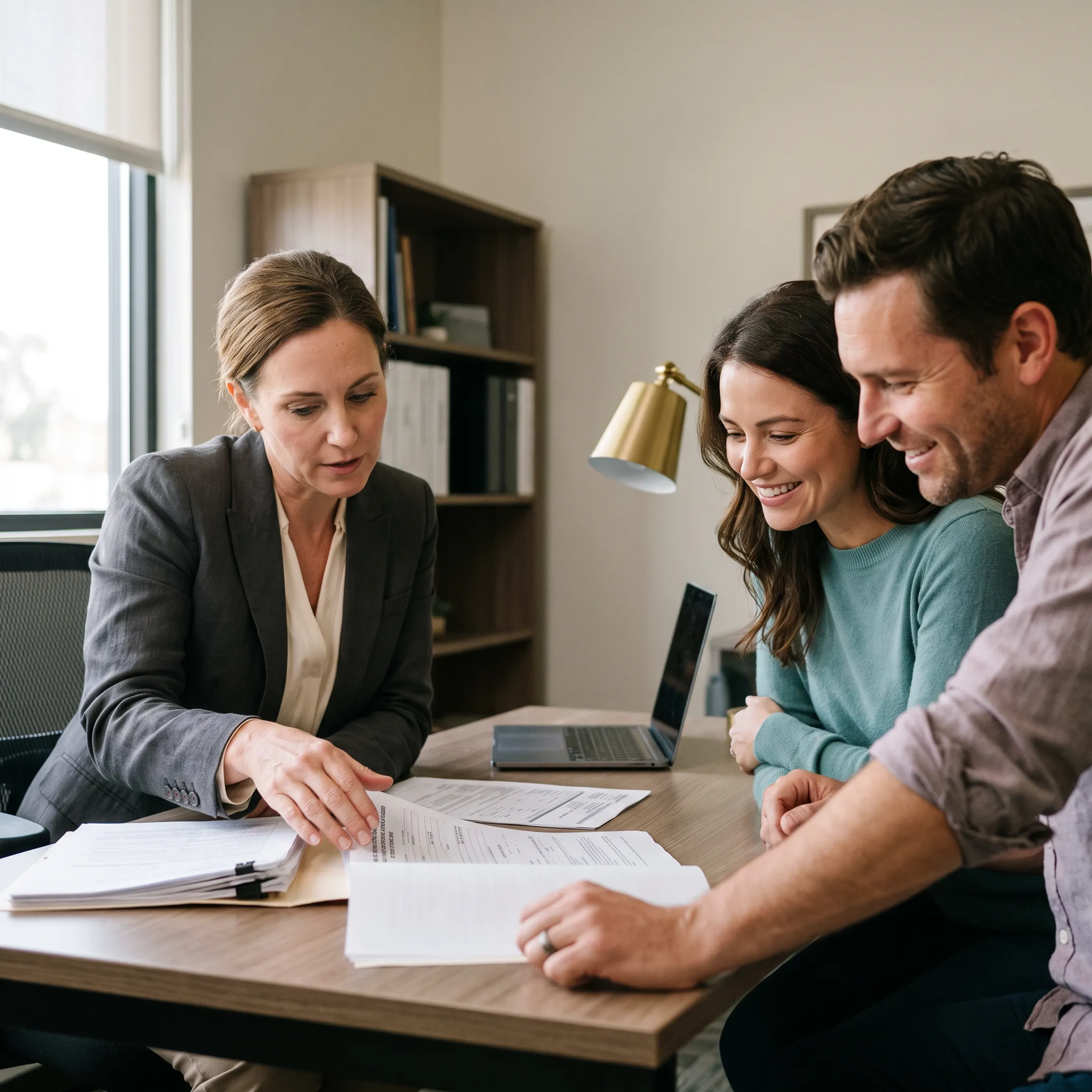 California homebuyers reviewing FHA loan documents with a mortgage specialist