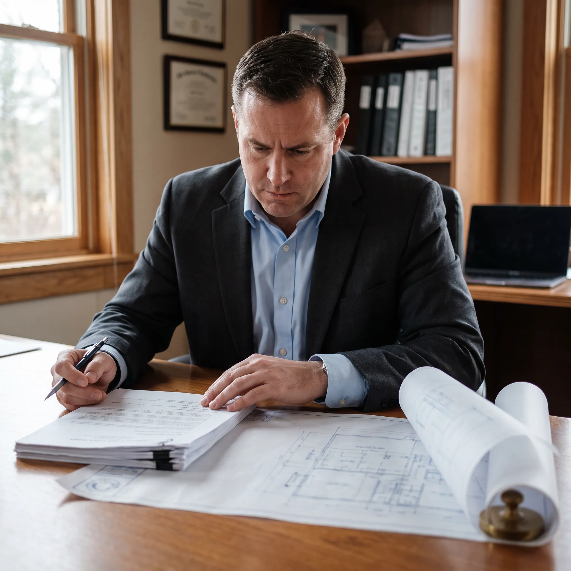 Real estate investor reviewing property financing documents in Bakersfield