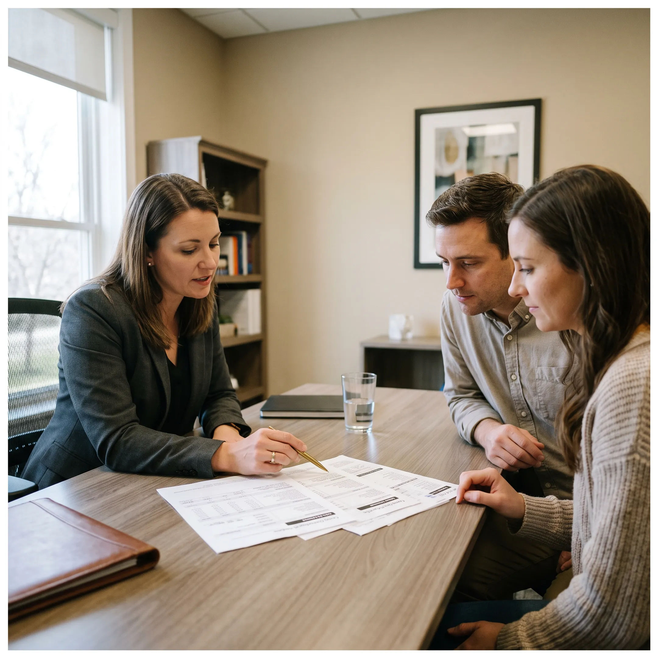 Pensacola mortgage broker reviewing transparent loan fee documents with clients