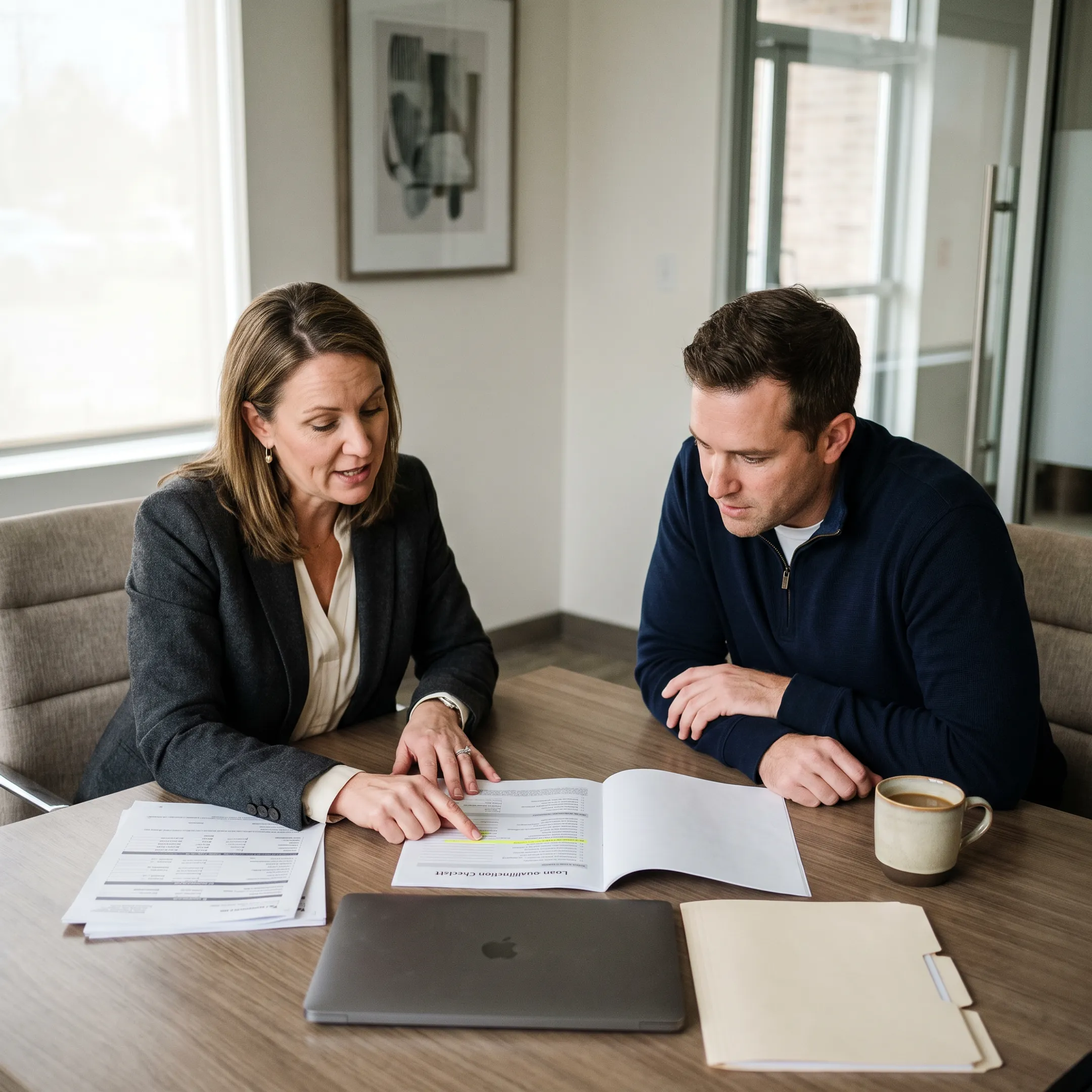 Loan officer reviewing a checklist with a prospective homebuyer