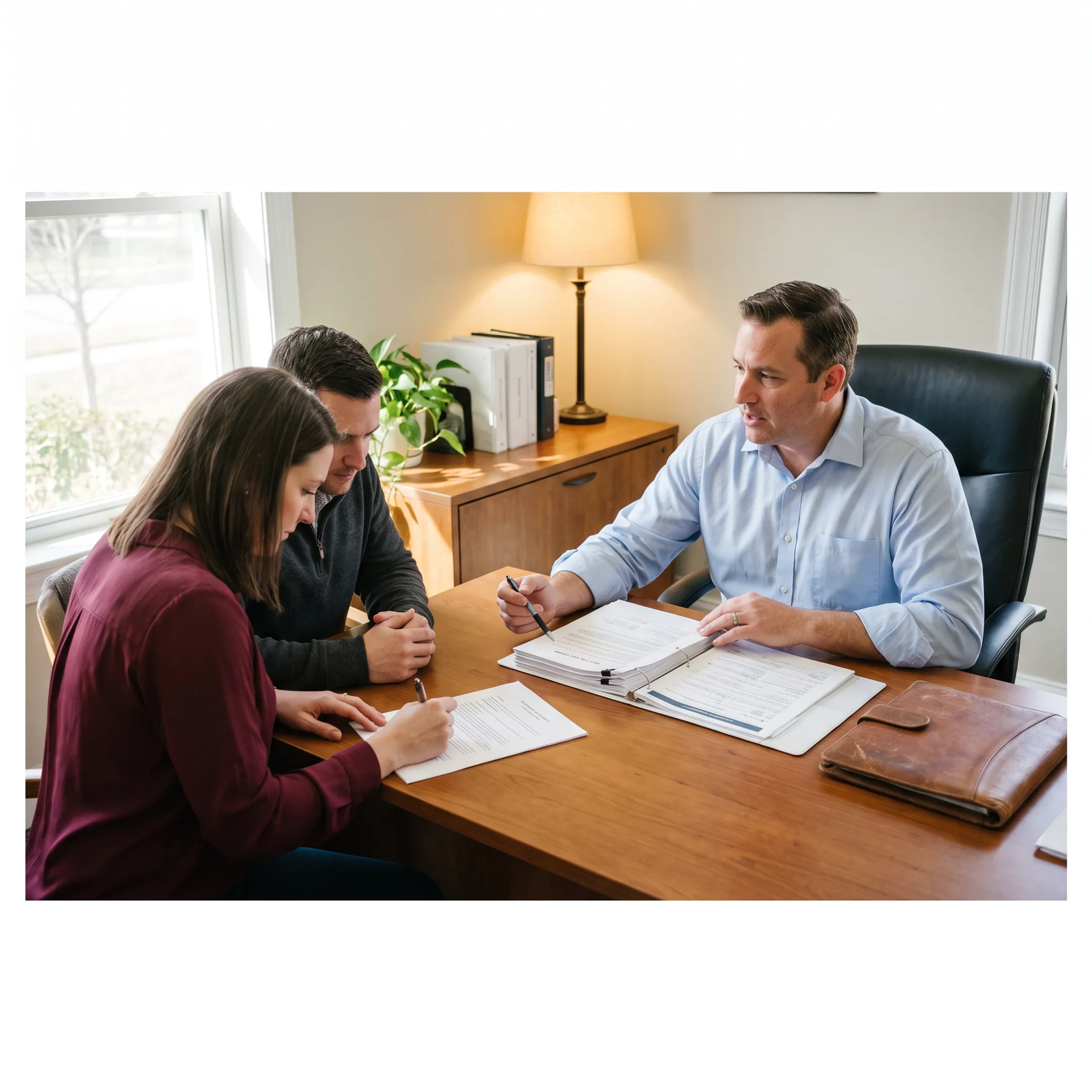 Mortgage advisor explaining home loan documentation to clients in Georgia