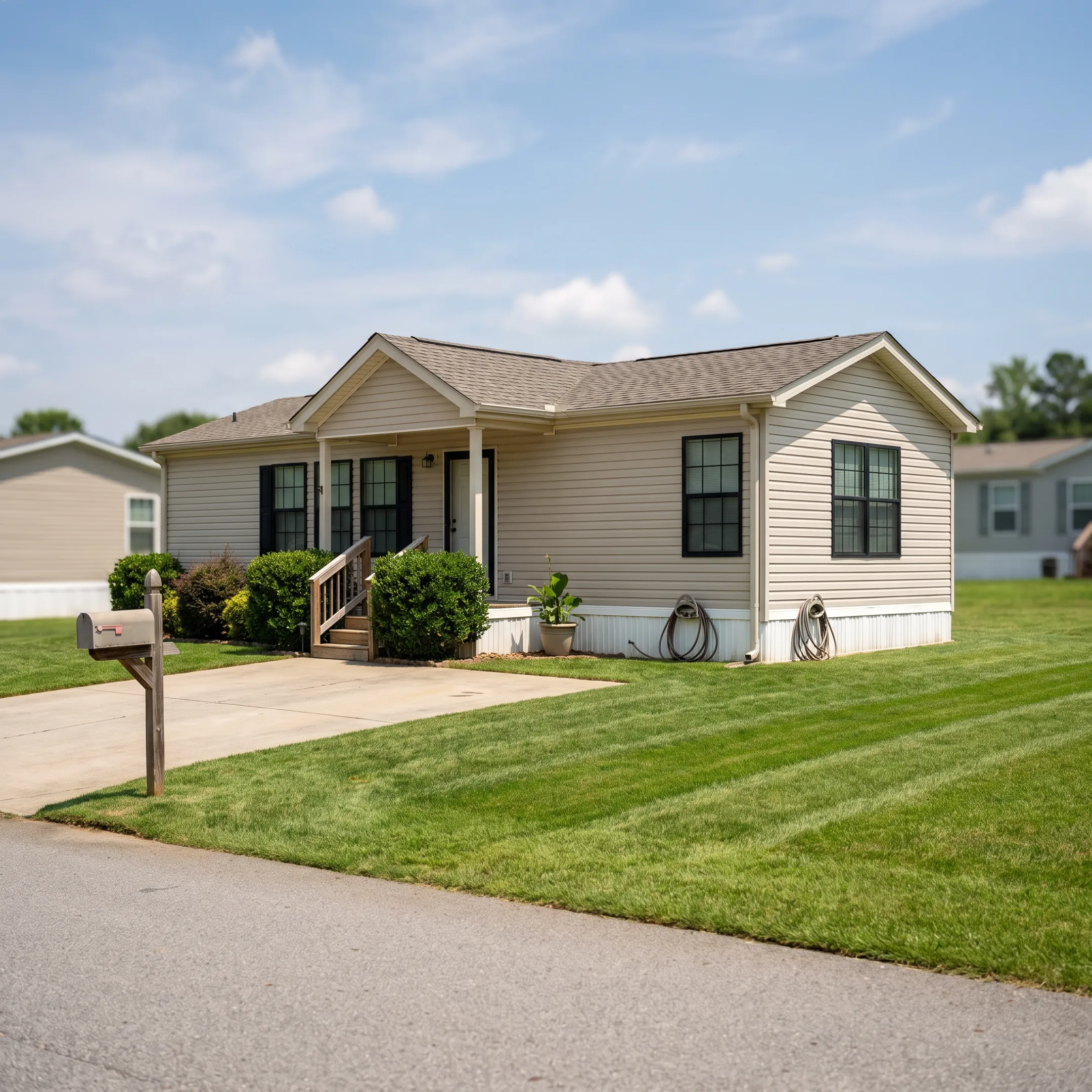 Modern manufactured mobile home in a scenic Georgia neighborhood