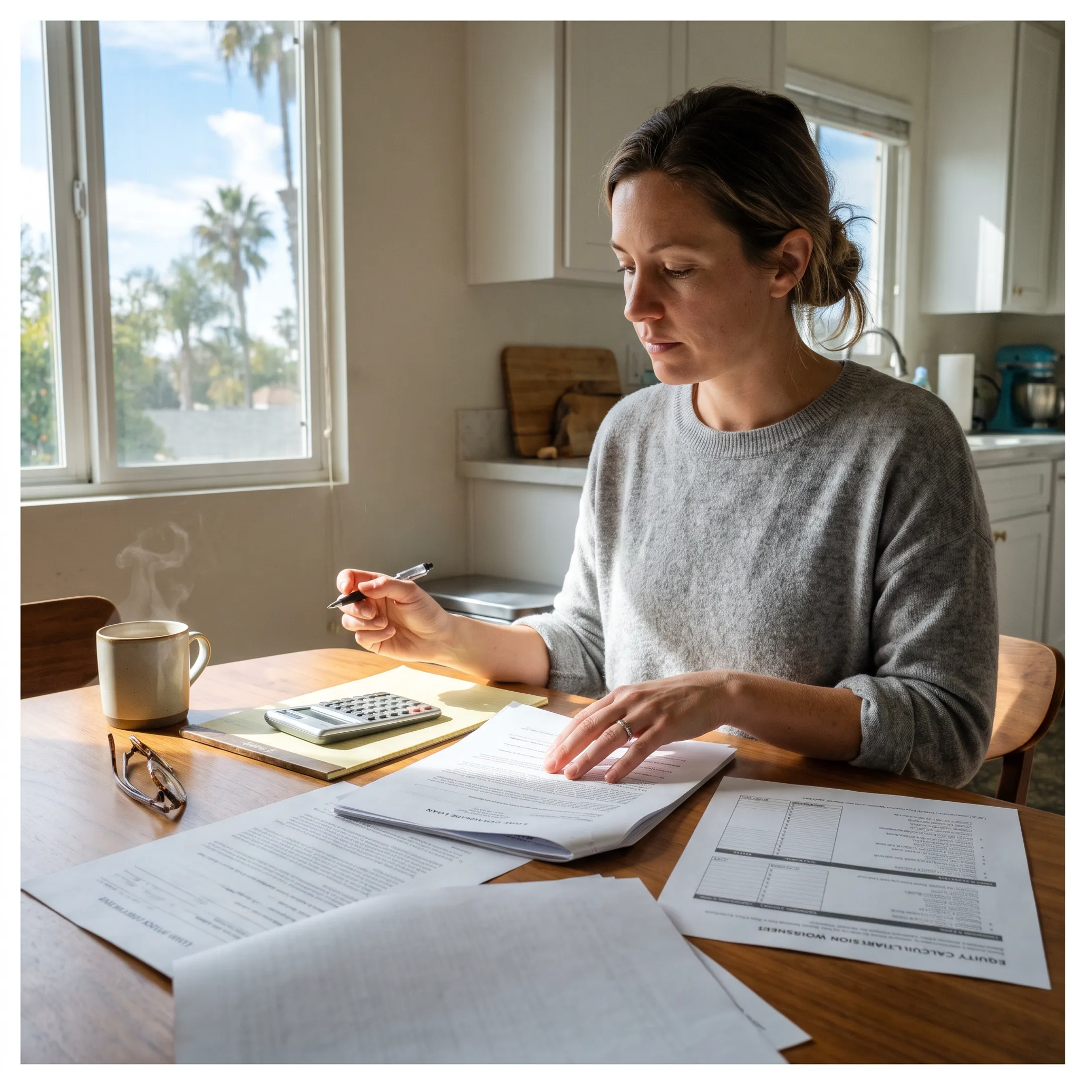 California homeowner reviewing home equity line of credit figures