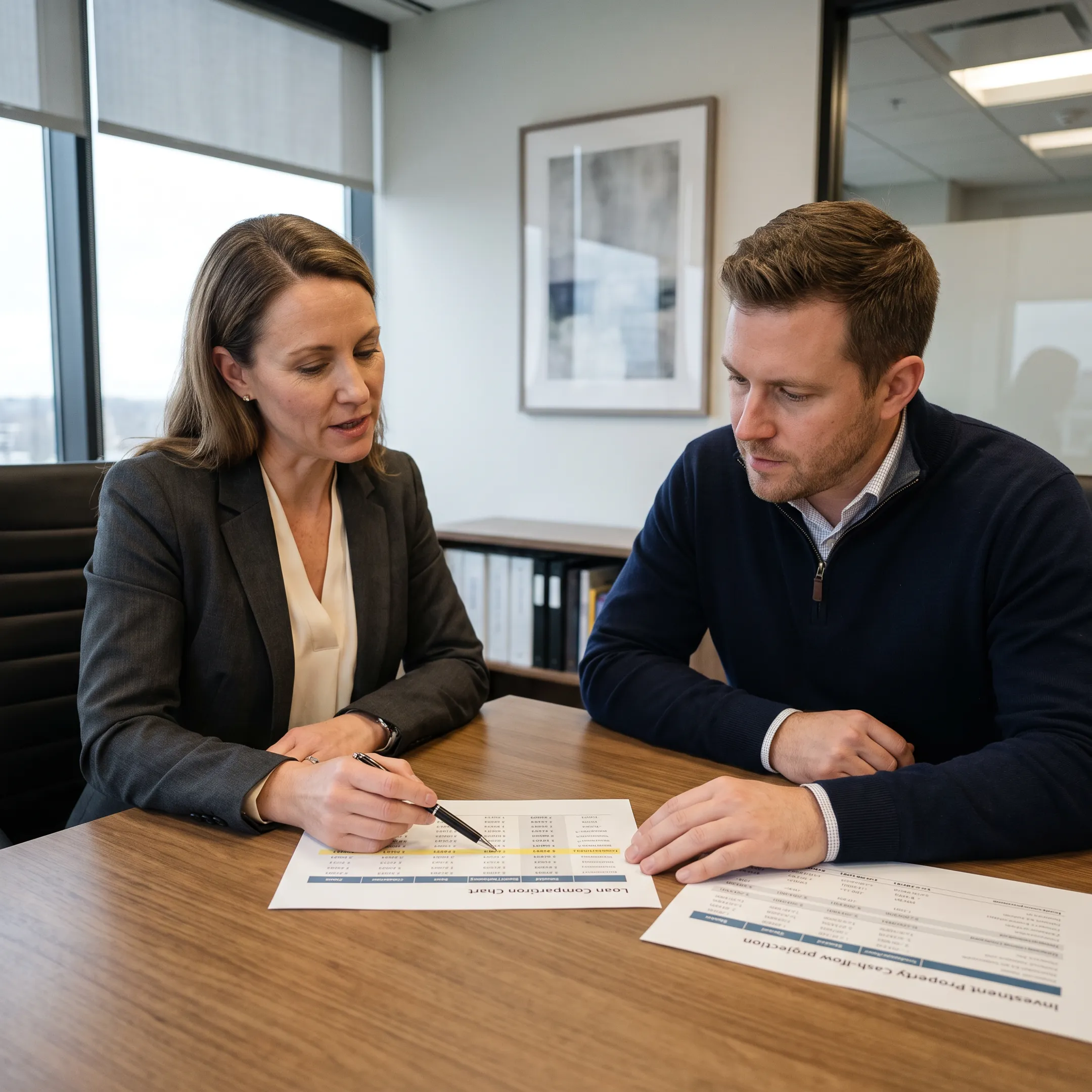 Mortgage advisor discussing financing options with a Jacksonville real estate investor