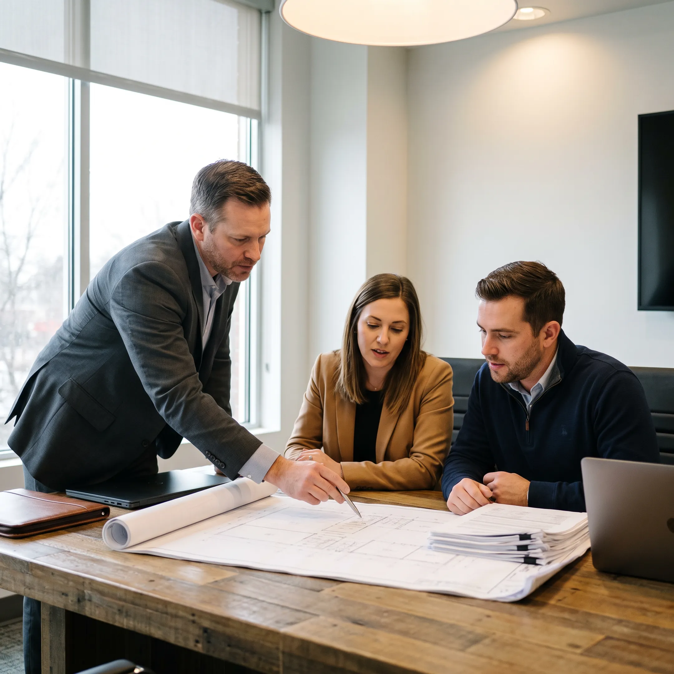 Mortgage advisor discussing construction loan terms with a Georgia homeowner.