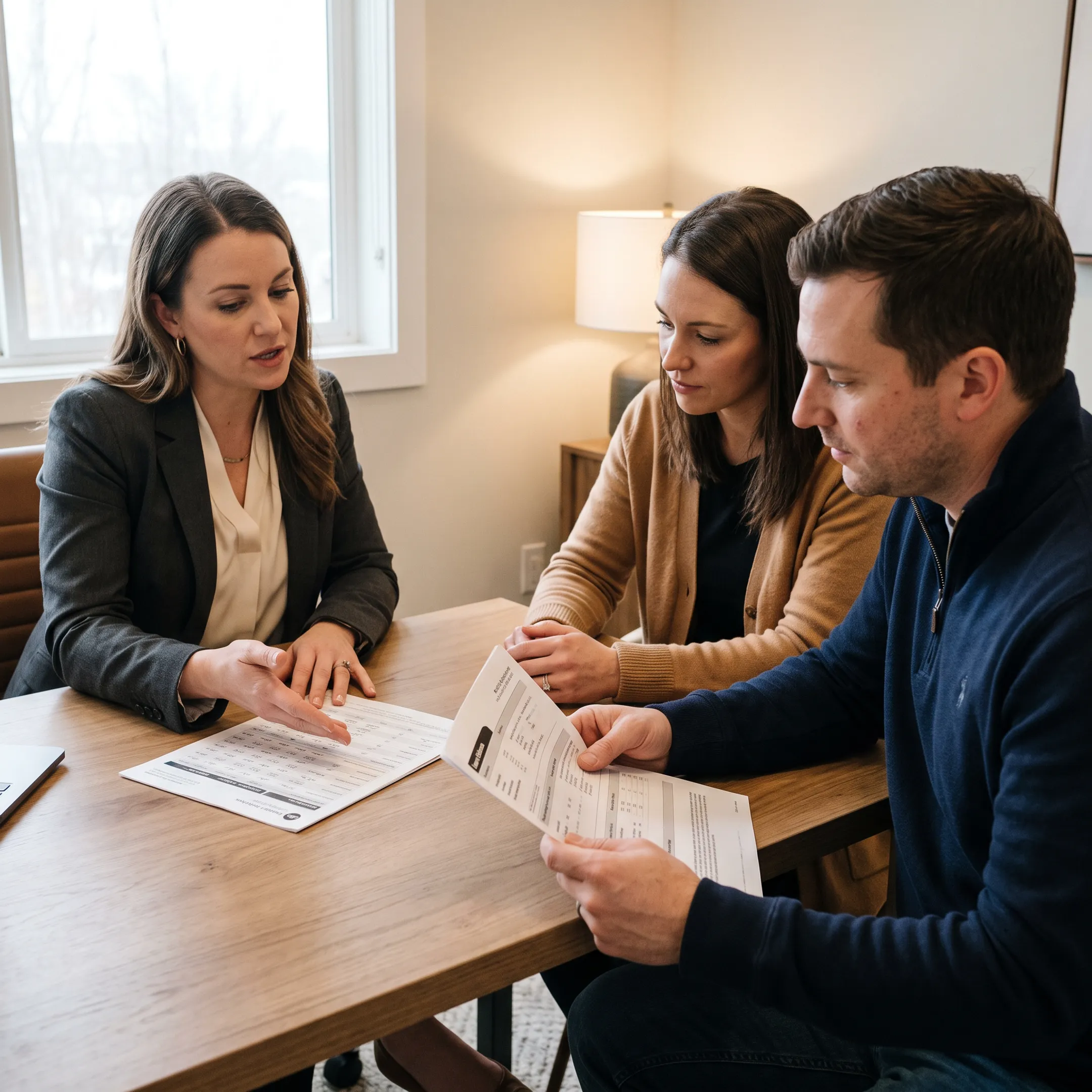 Mortgage broker reviewing loan rates with homebuyer in Erie