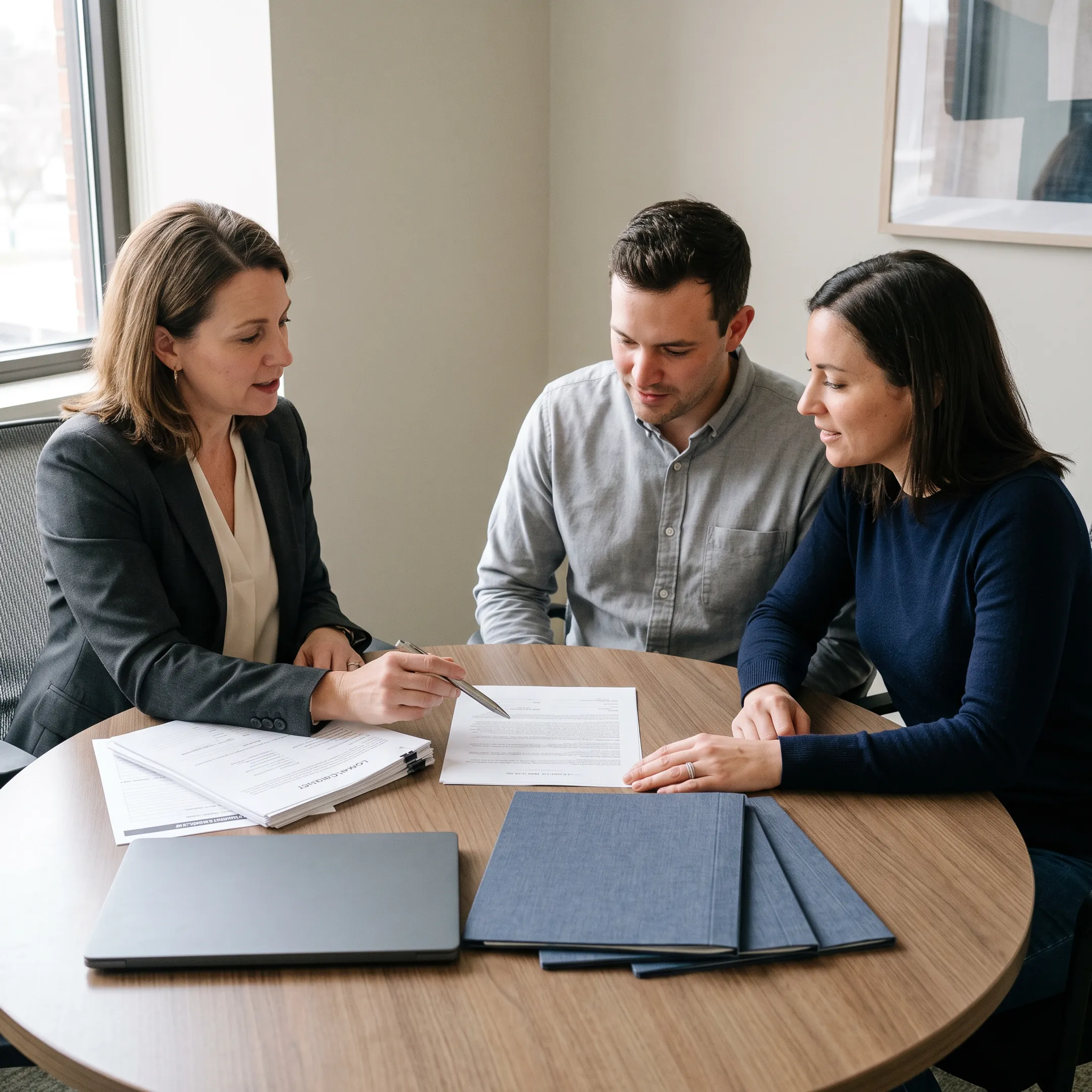 Mortgage broker walking a client through the structured jumbo loan approval timeline.