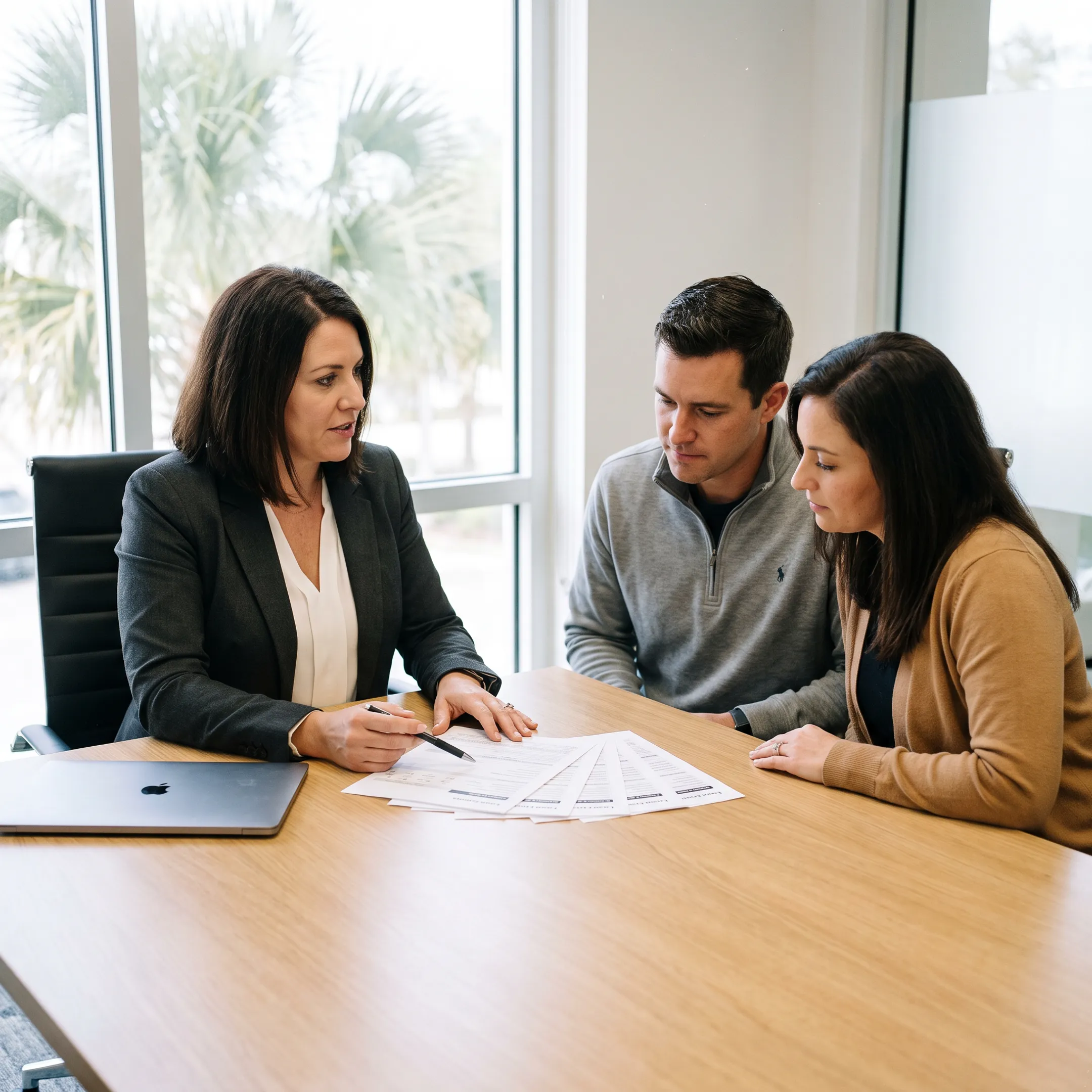Mortgage professional reviewing loan fees with a California homebuyer
