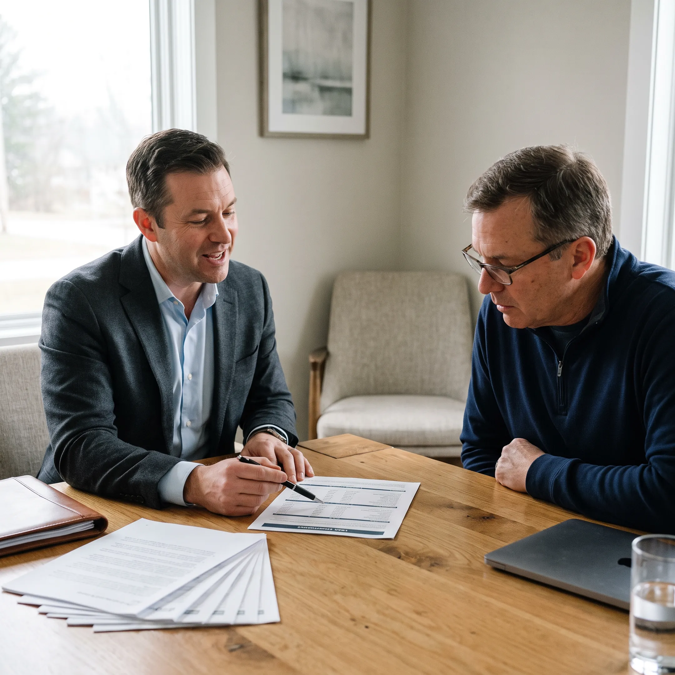 Mortgage advisor comparing cash-out refinance options with homeowner