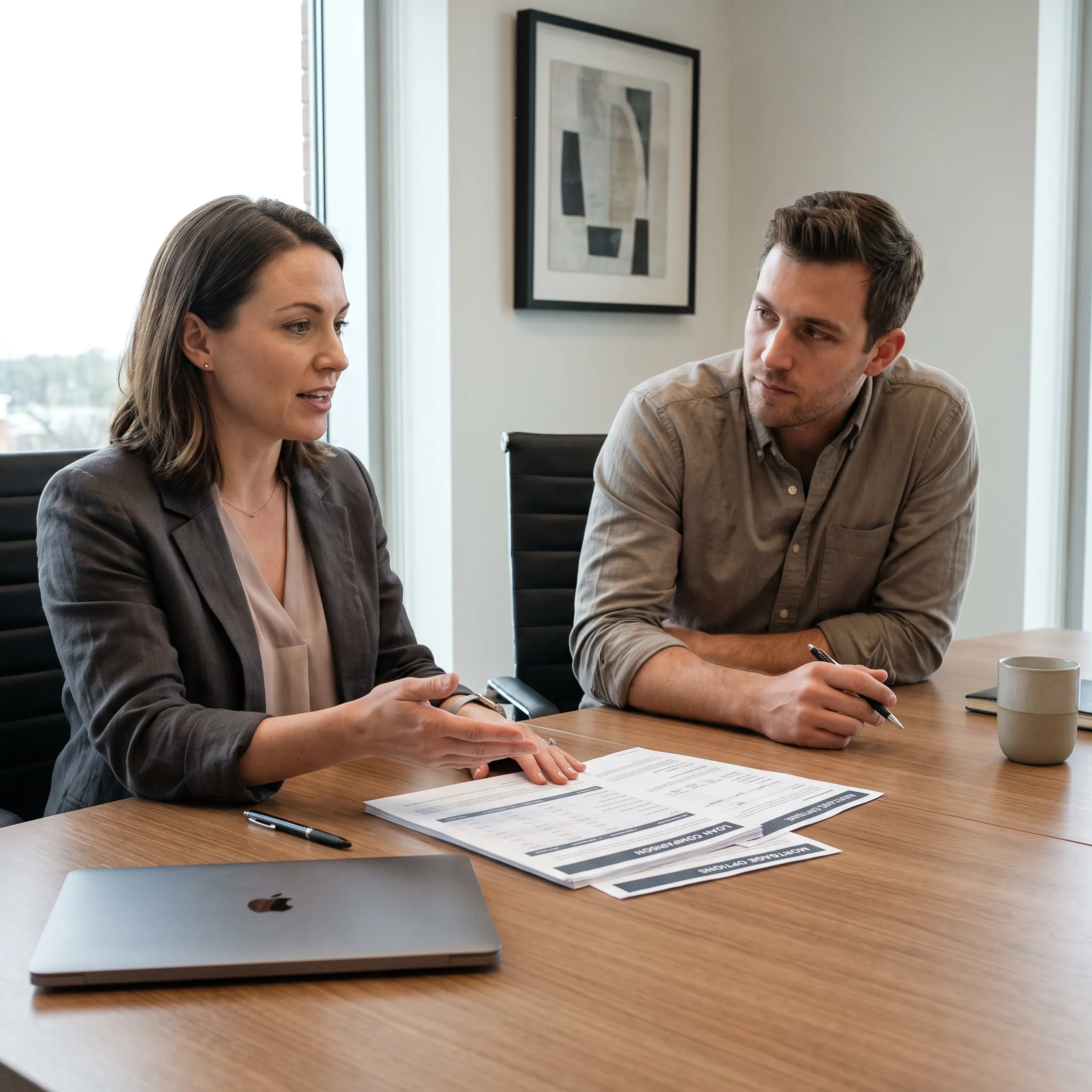 Advisor explaining mortgage options to a homebuyer