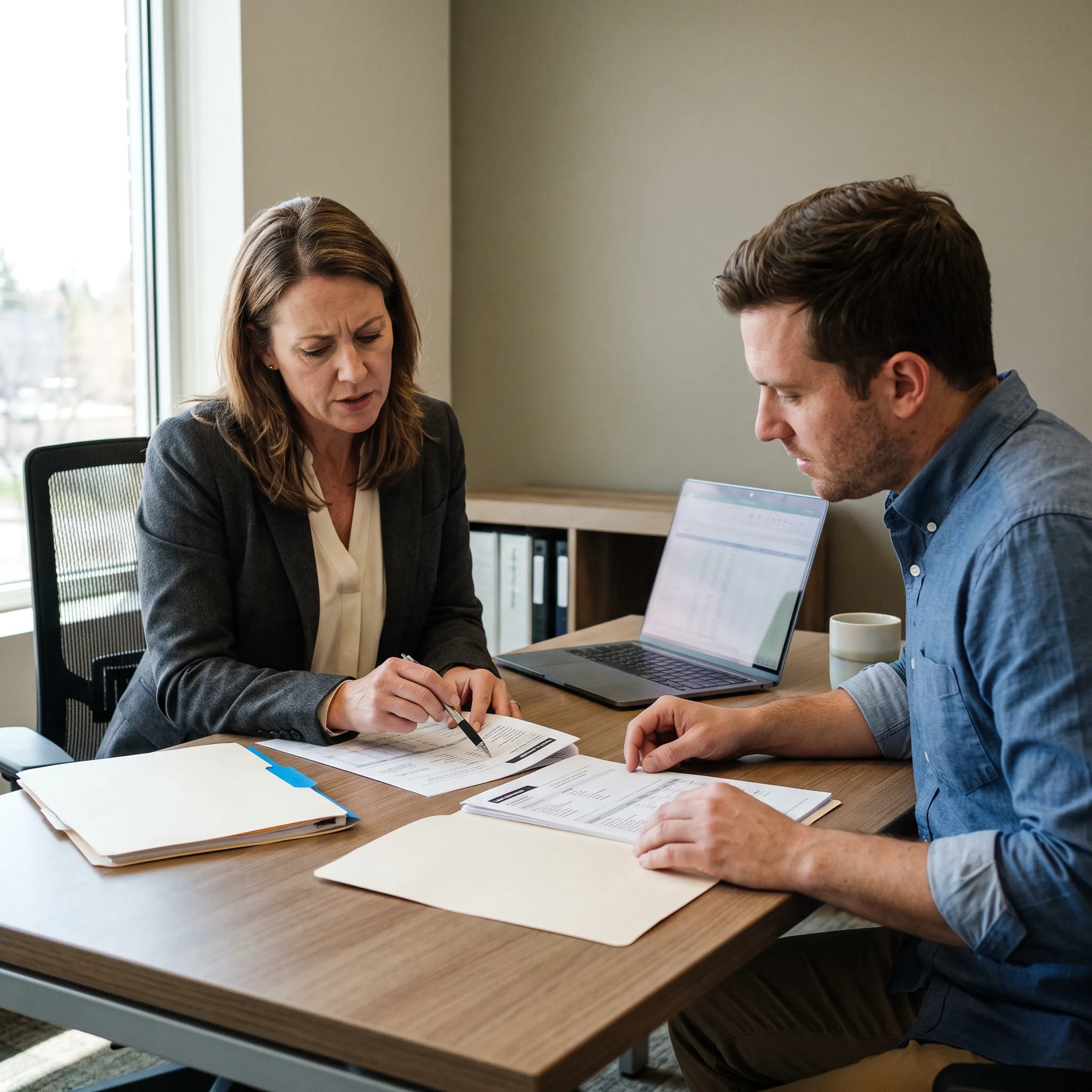 Mortgage advisor reviewing home loan documents with a borrower