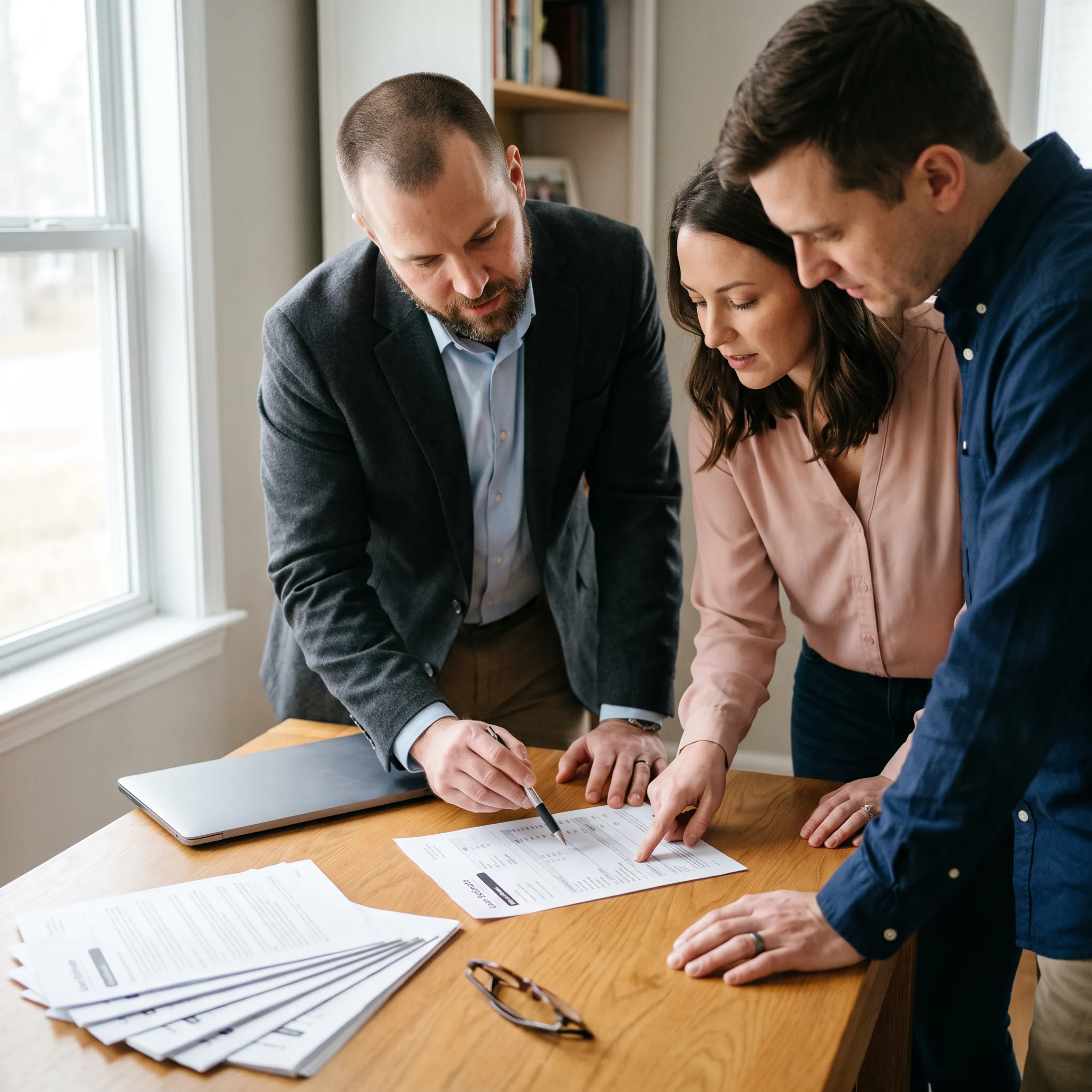 First-time homebuyer reviewing mortgage documents with a lending advisor