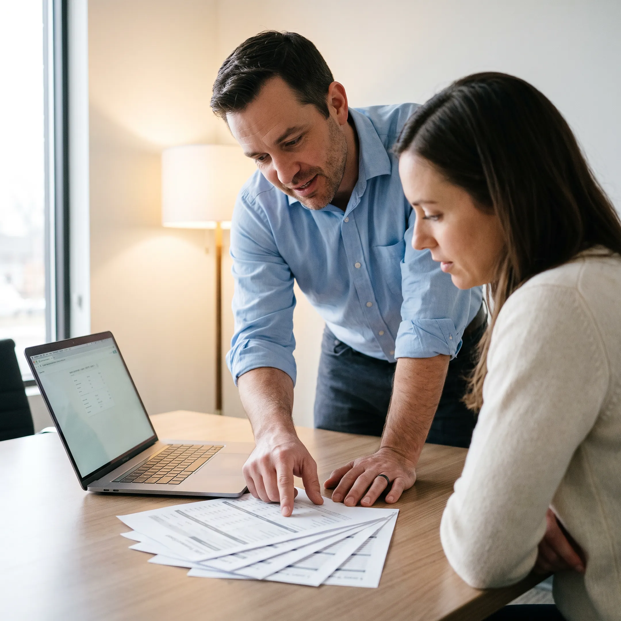 Mortgage advisor explaining first-time buyer loan options