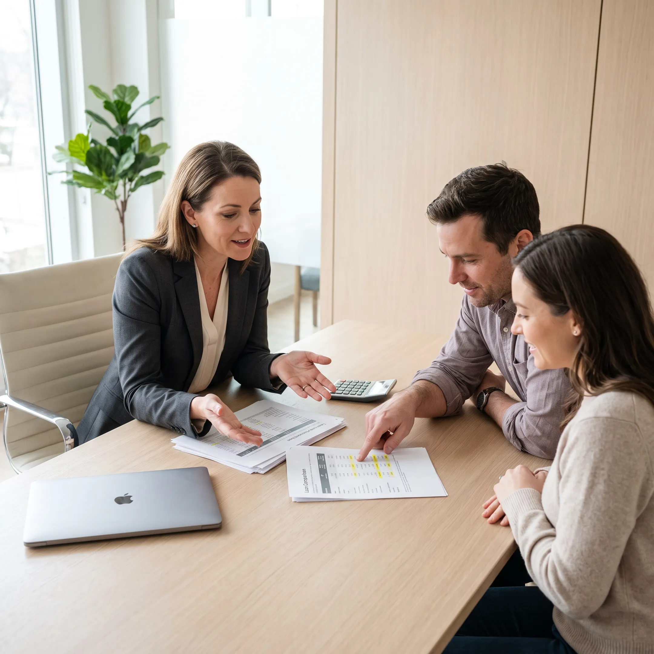 Advisor comparing mortgage options with Bay Area homebuyers