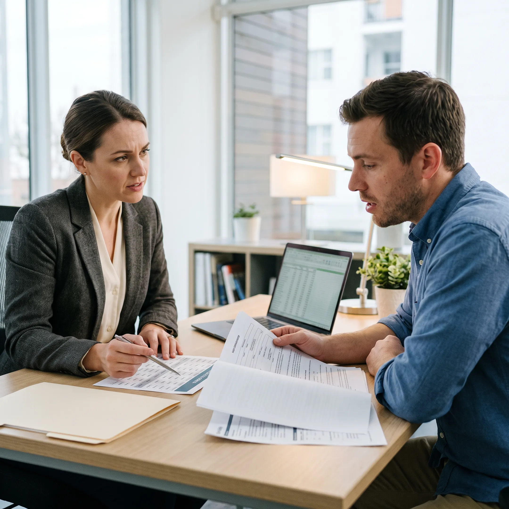 Mortgage advisor reviewing conventional loan options with homebuyer