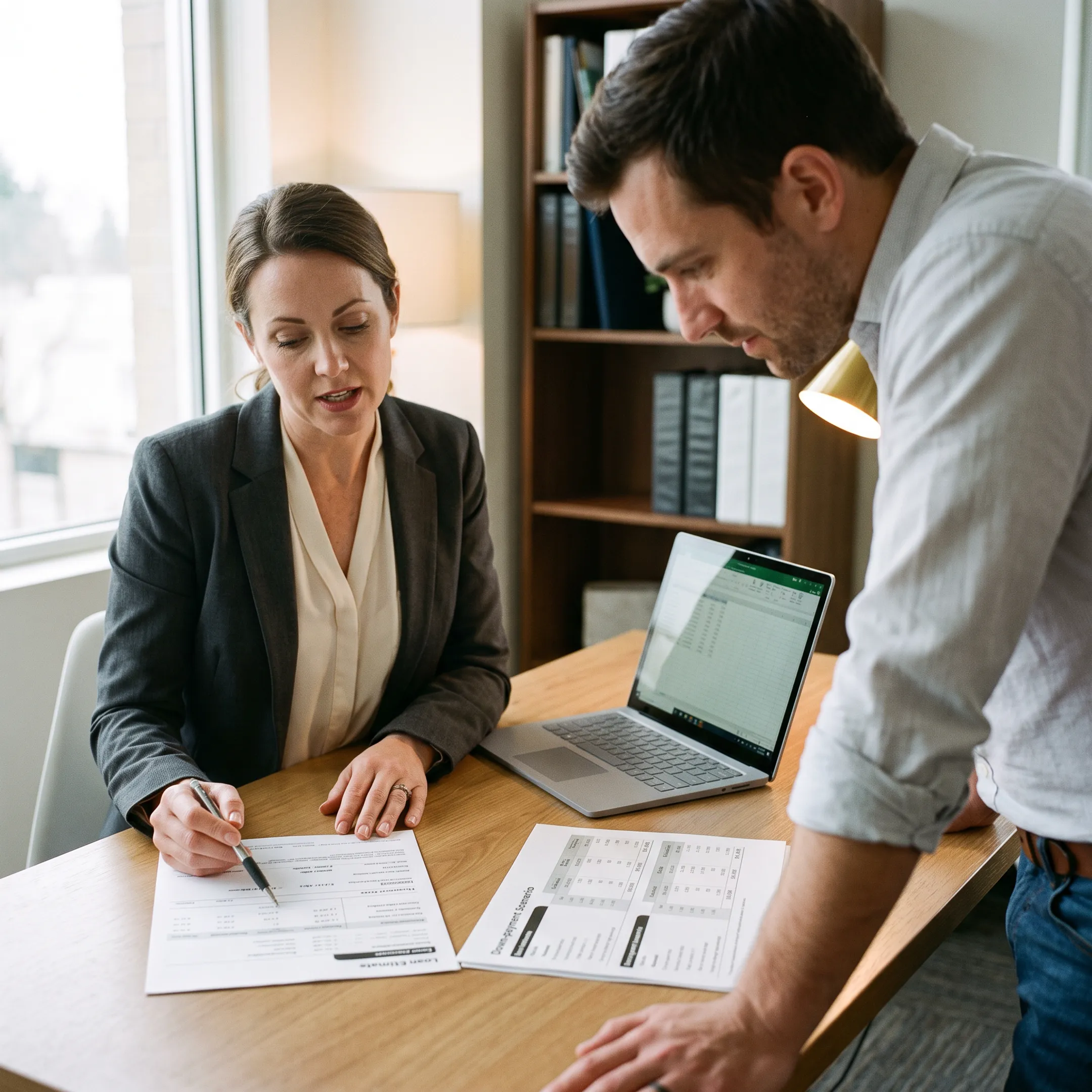 Homebuyer comparing conventional mortgage offers with advisor