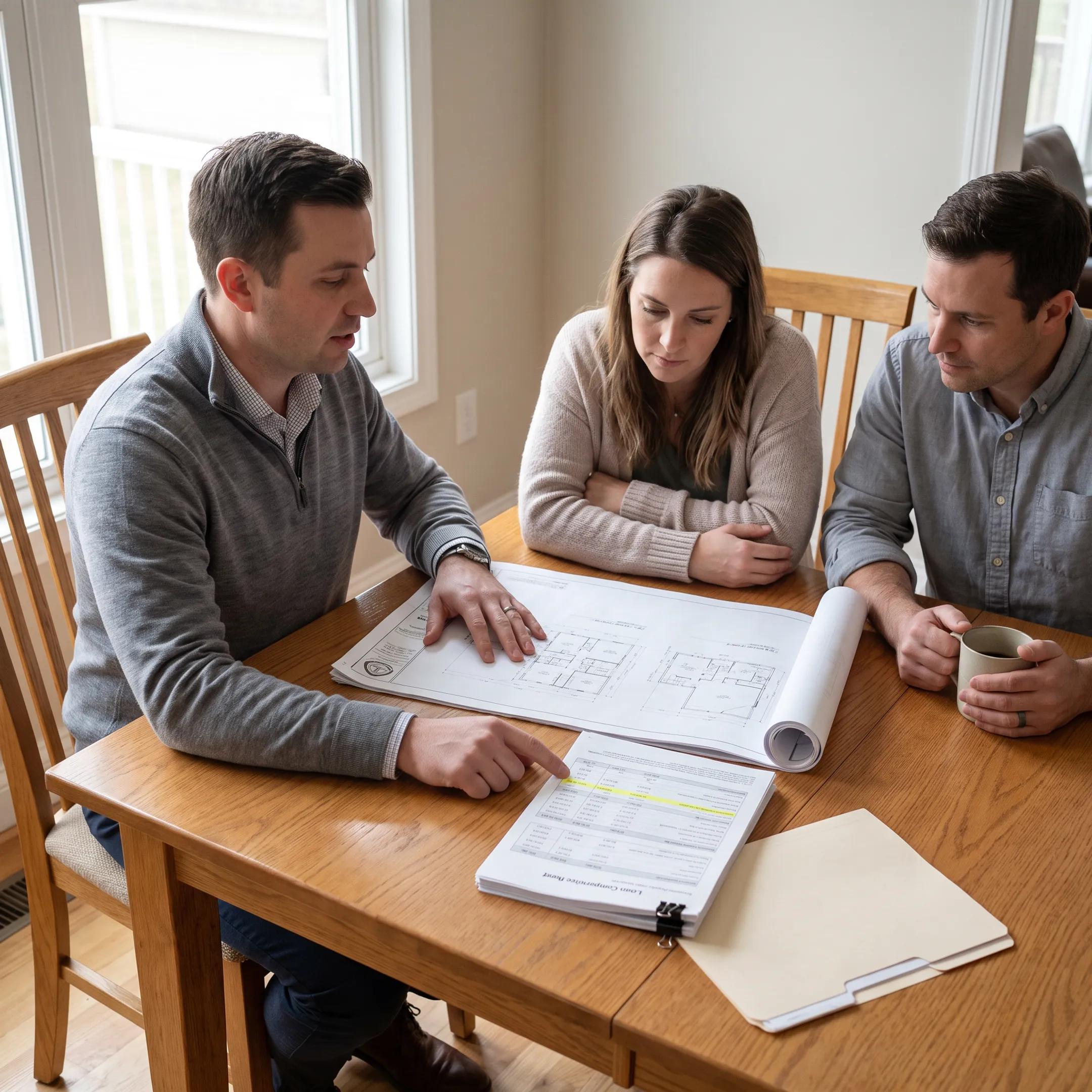 Advisor explaining renovation mortgage options to New Jersey homeowners