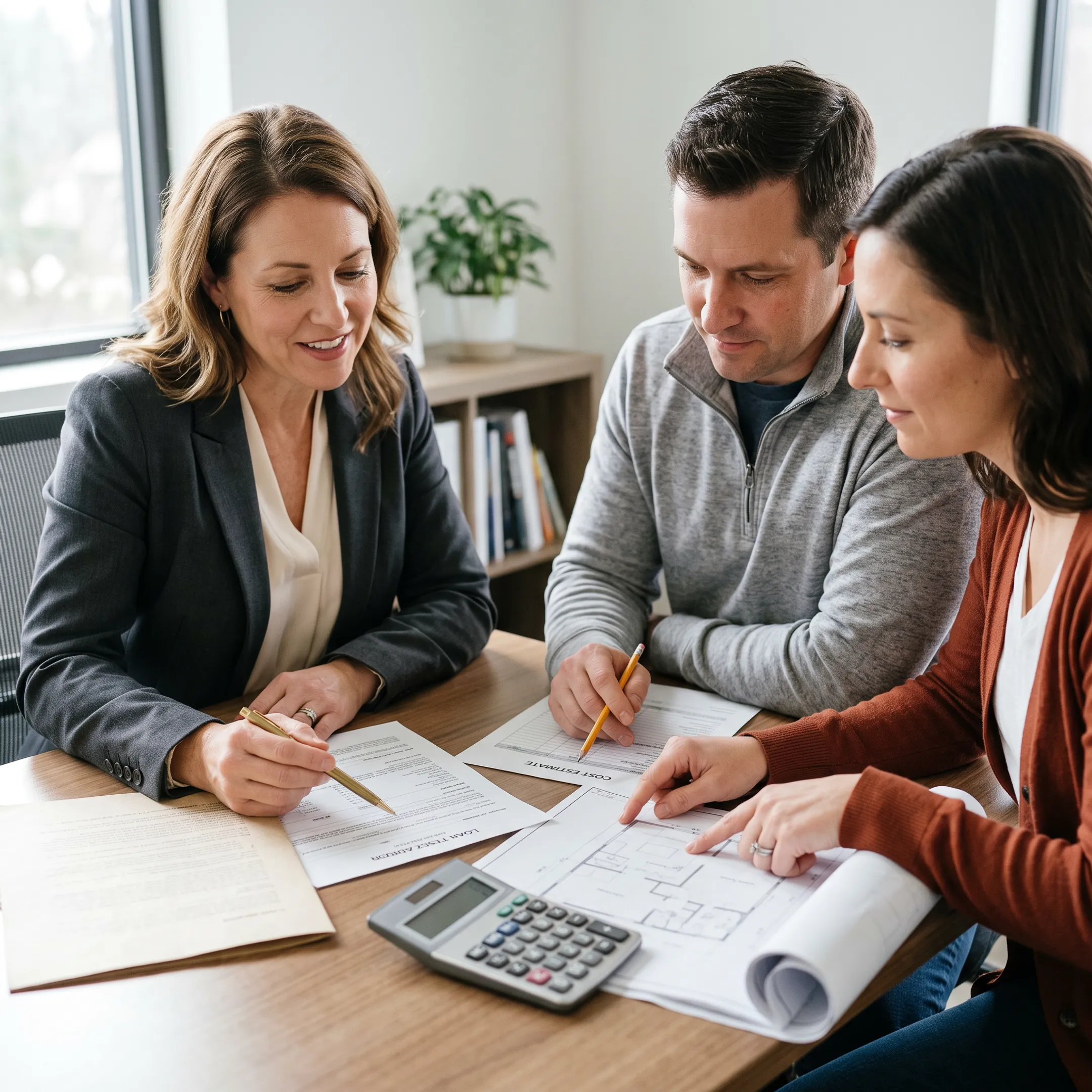 Mortgage professional explaining home renovation financing options to homeowners
