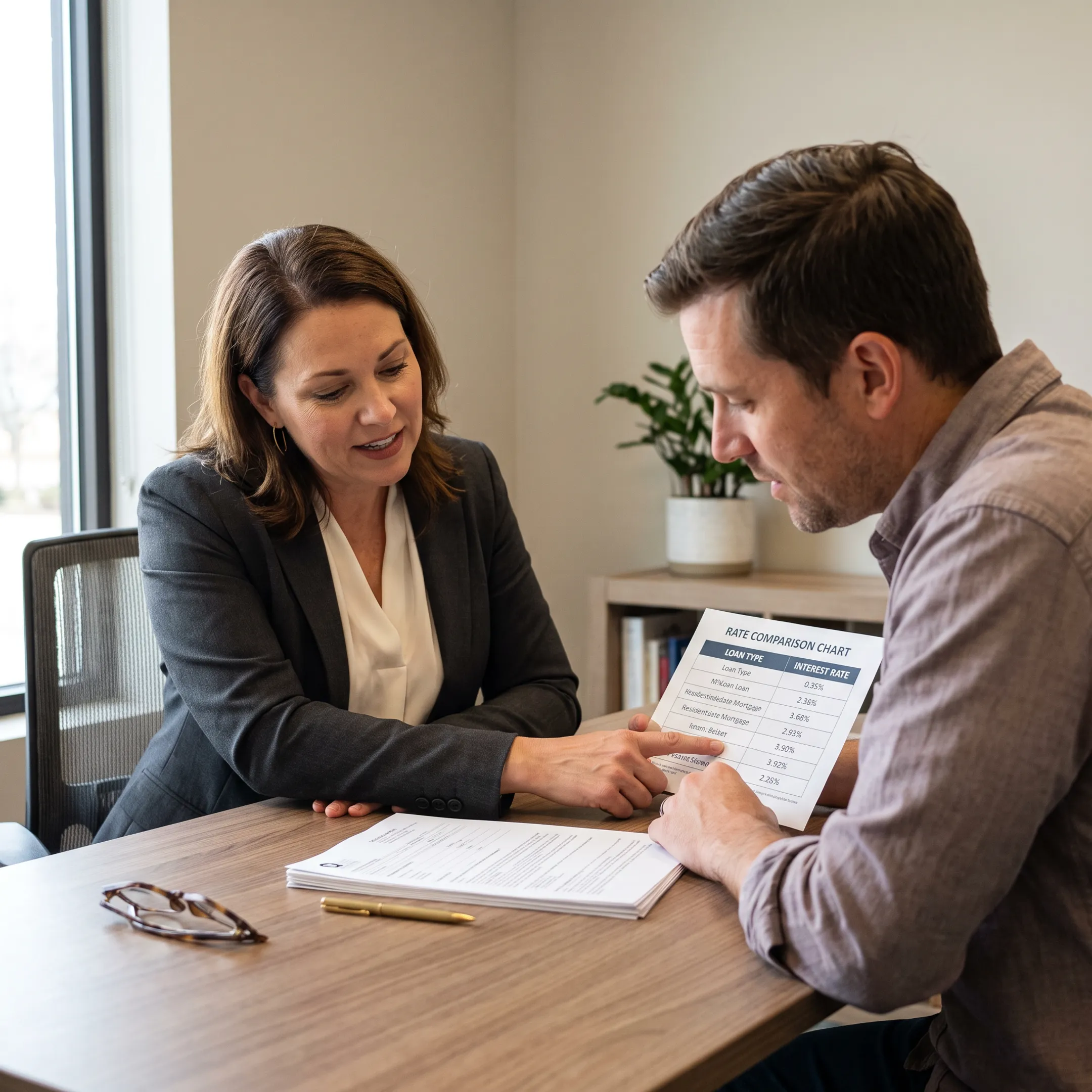 Mortgage advisor explaining home equity financing choices to a homeowner