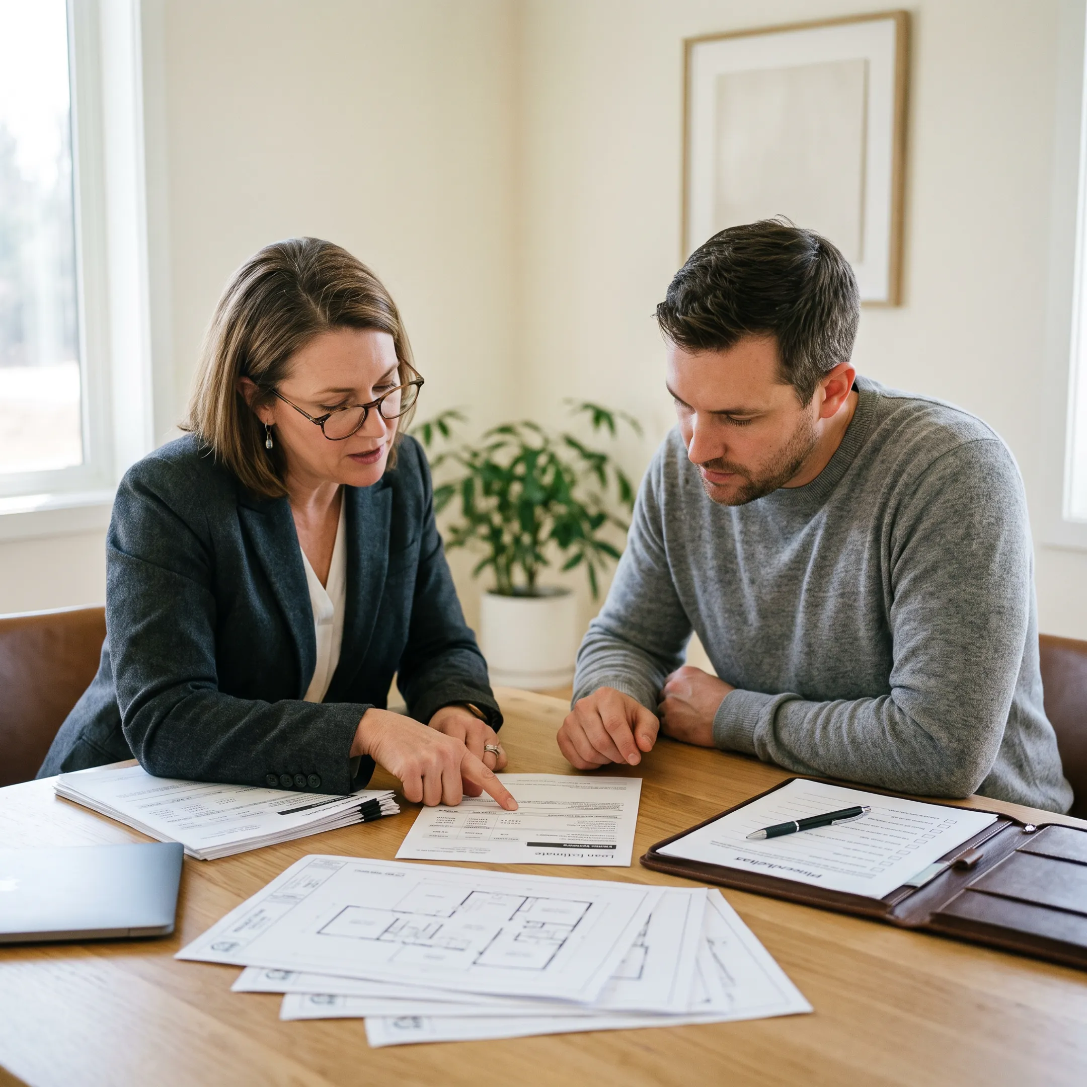 Borrower comparing modular home mortgage options with a lending advisor