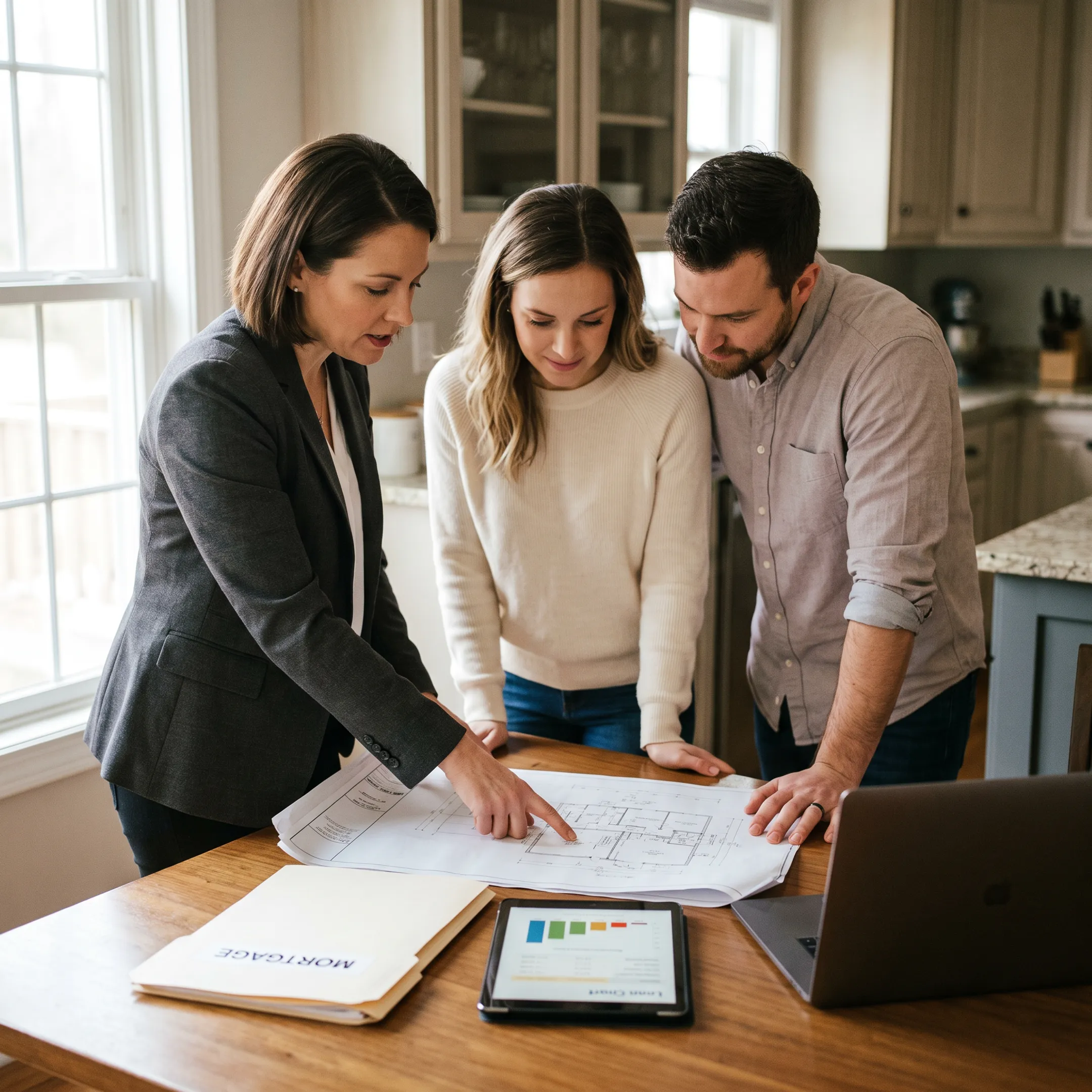 Mortgage advisor discussing home renovation financing with homeowner