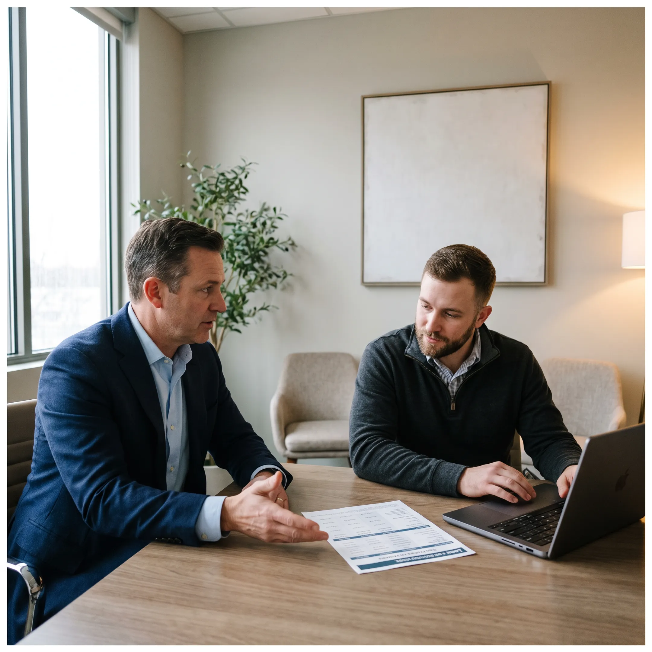 Advisor explaining VA mortgage options to a military borrower
