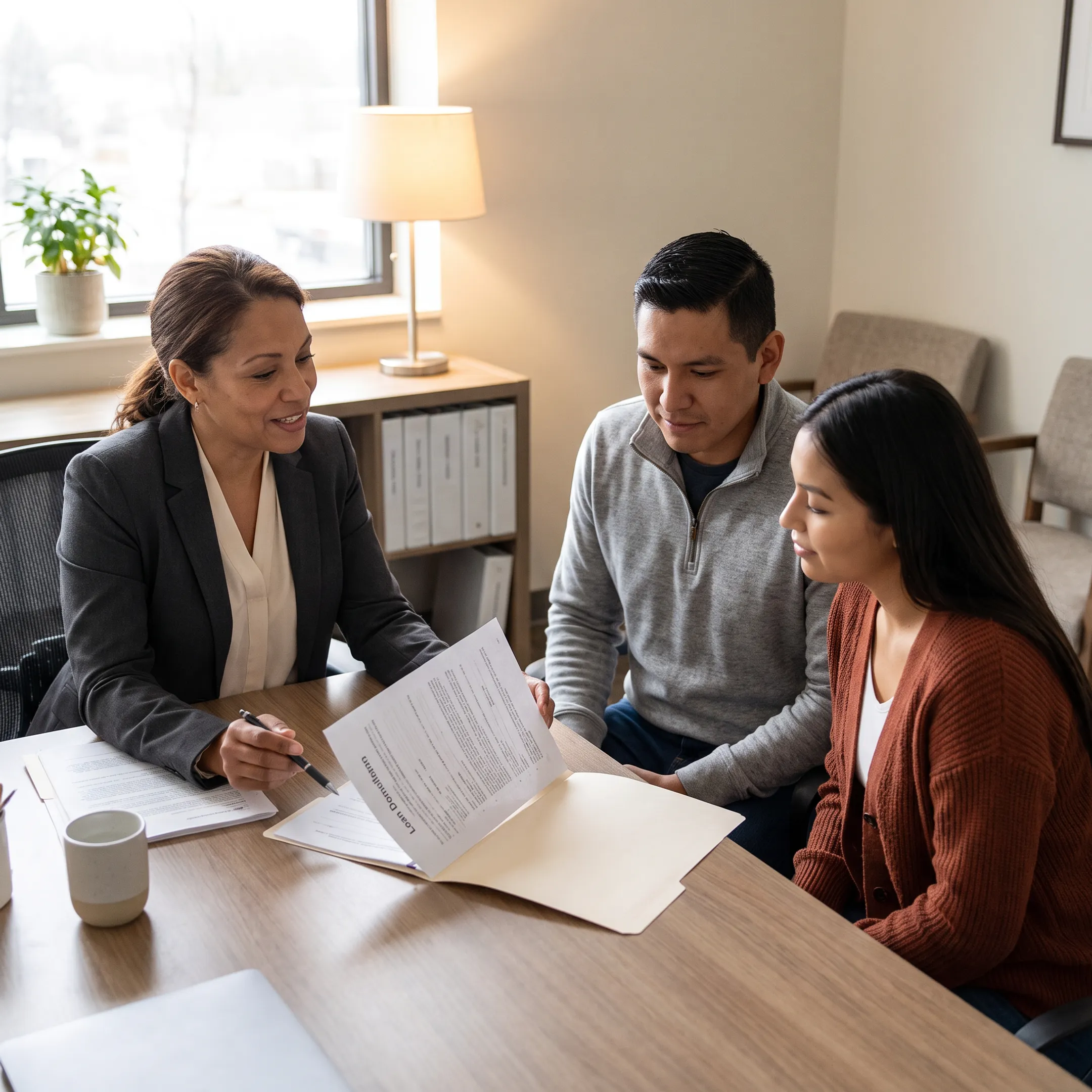Mortgage advisor discussing Native American home loan options with a couple